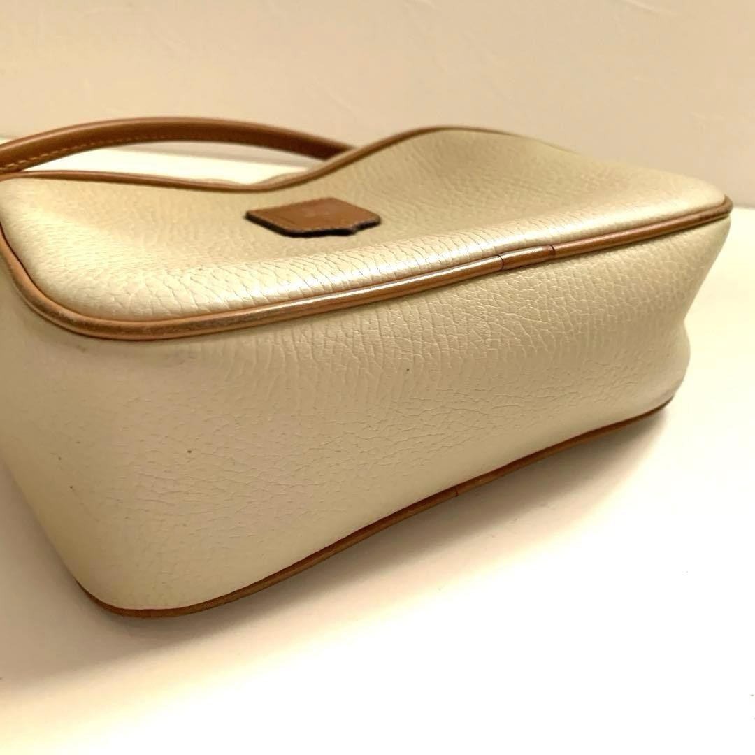 CELINE Vintage Triomphe Leather Shoulder Bag Beige Italy 19cm/7.48in Rare Used