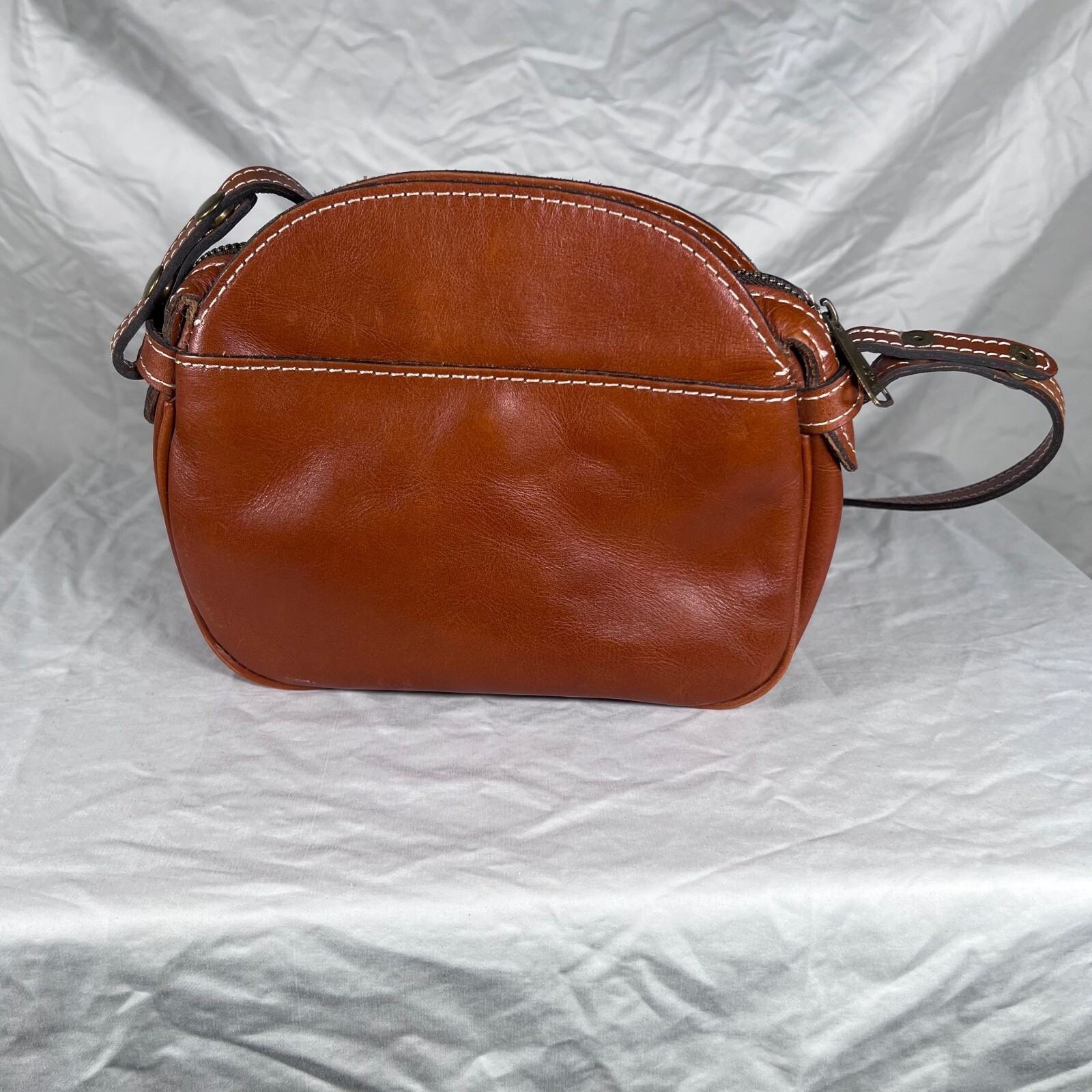 Osgoode Marley Brown Leather Double Zip Organizer Crossbody Bag