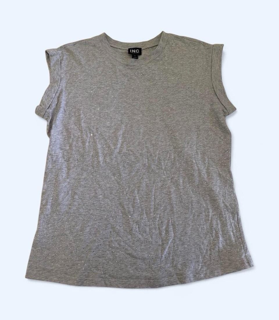 I.N.C. International Concepts Cotton Knit Rhinestone Crew Neck Top
