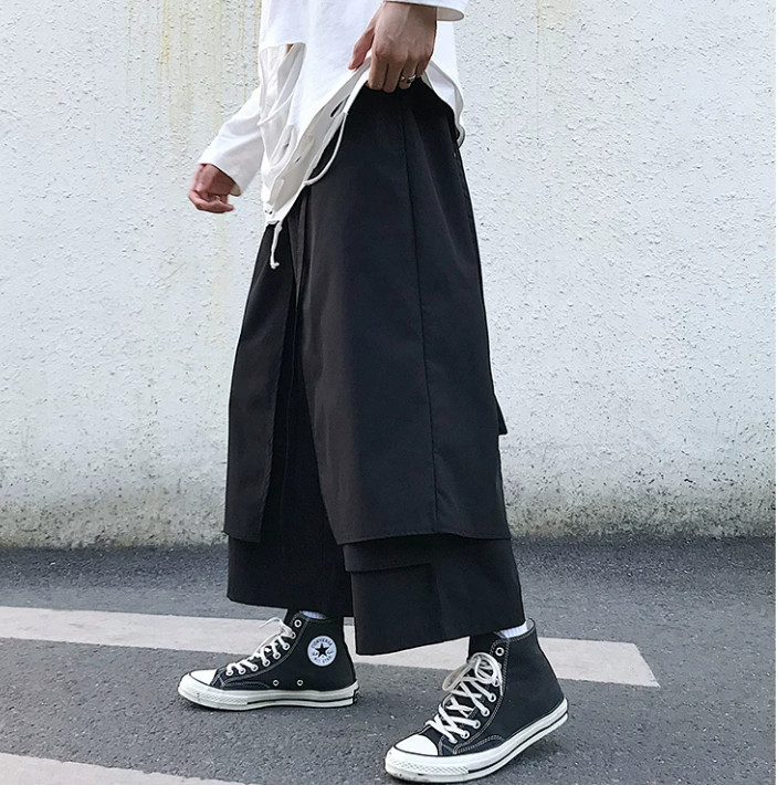 Dark Men’s Pantskirt Wide Leg Trousers Straight Leg Loose Fit 3/4 Pants sTREET