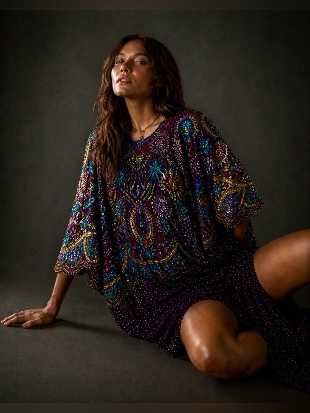 Silk Embellished Caftan Midi Dress Statement