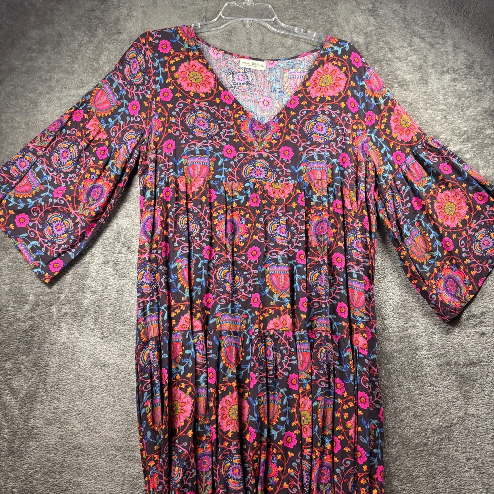 Natural Life Charlotte Midi Dress Boho Lagenlook Flowy Folk Circles XL P292