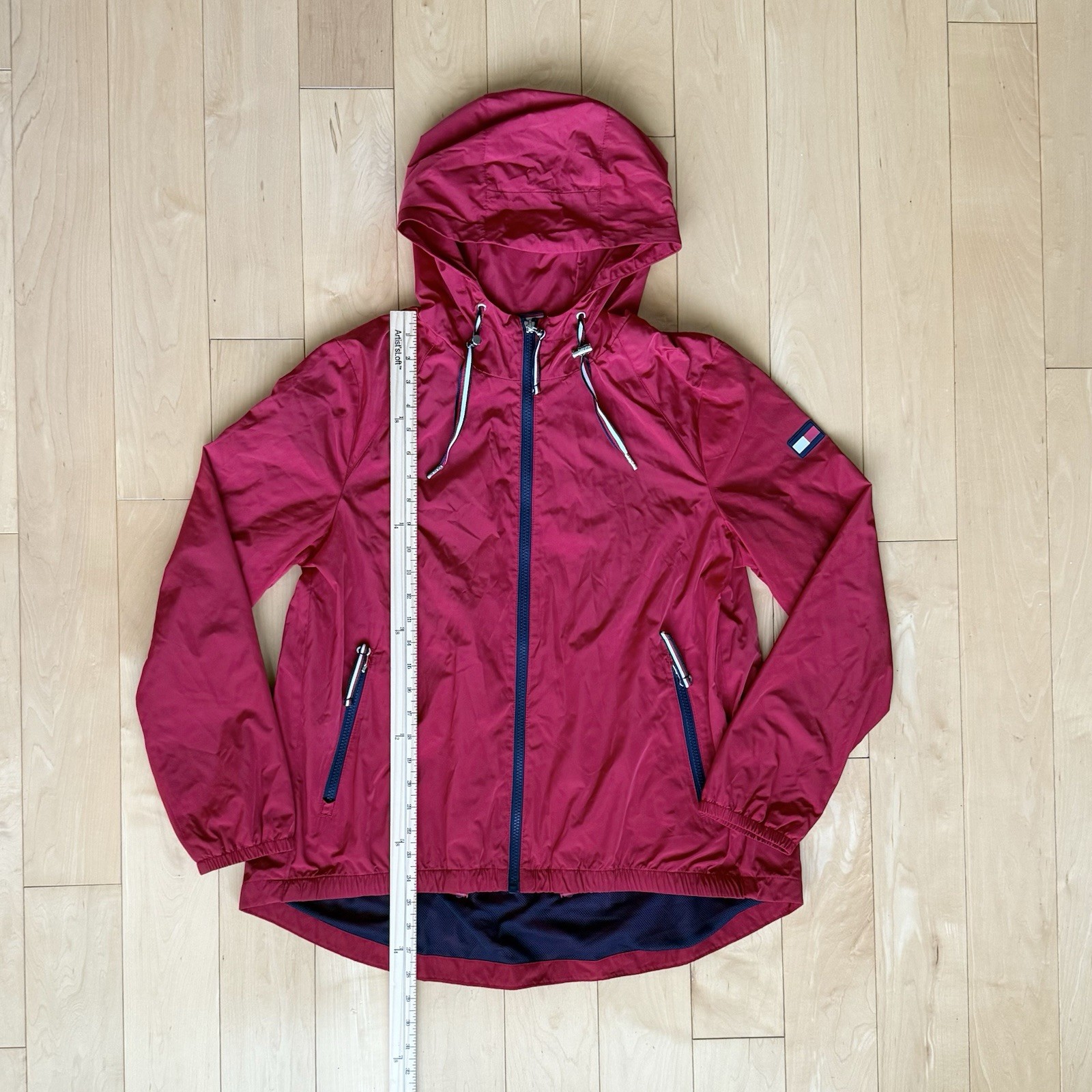 Tommy Hilfiger Women’s Hooded Windbreaker Jacket Red Full Zip Medium M