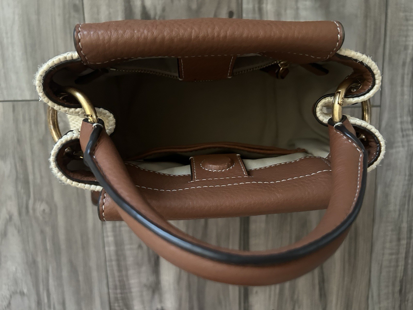 Tory Burch Half Moon Small Raffia Leather Handbag Resort Bag