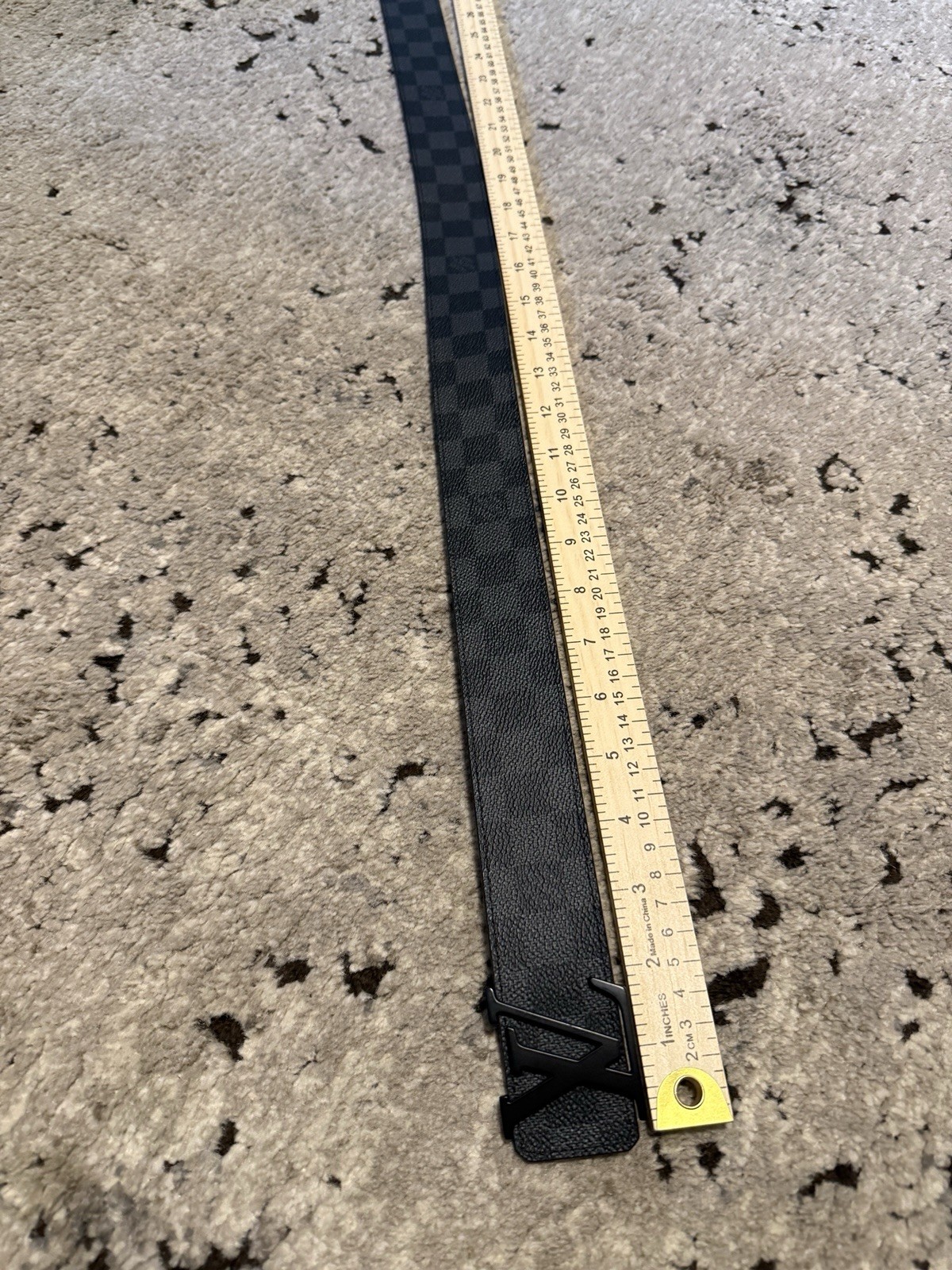 Louis Vuitton Men’s Damier Graphite Check Dress Belt, Adjustable LV Buckle 36