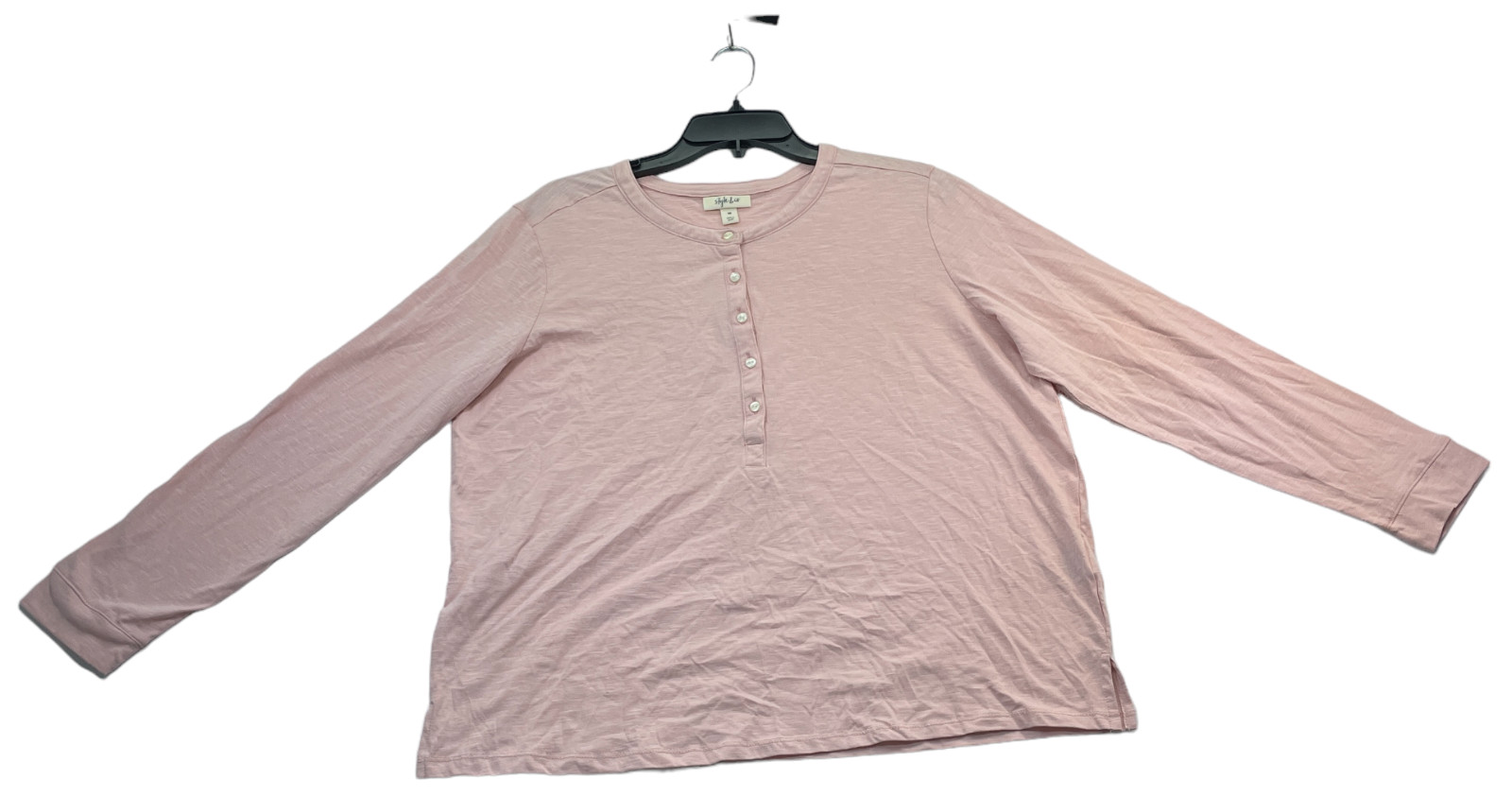 Style and Co Blouse Womens Plus size 0X Pink 1/2 Button Long Sleeve Cotton New