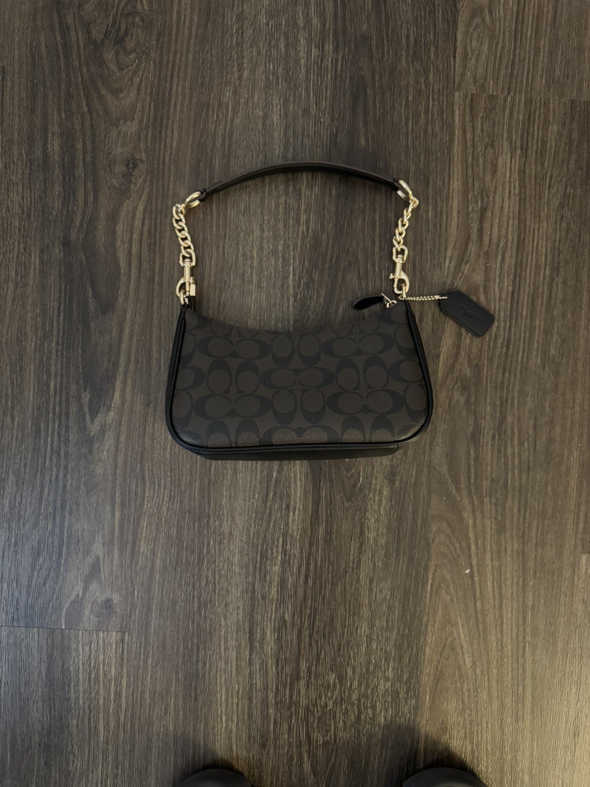 COACH Teri Shoulder Bag In Signature Canvas Walnut Black Brand New