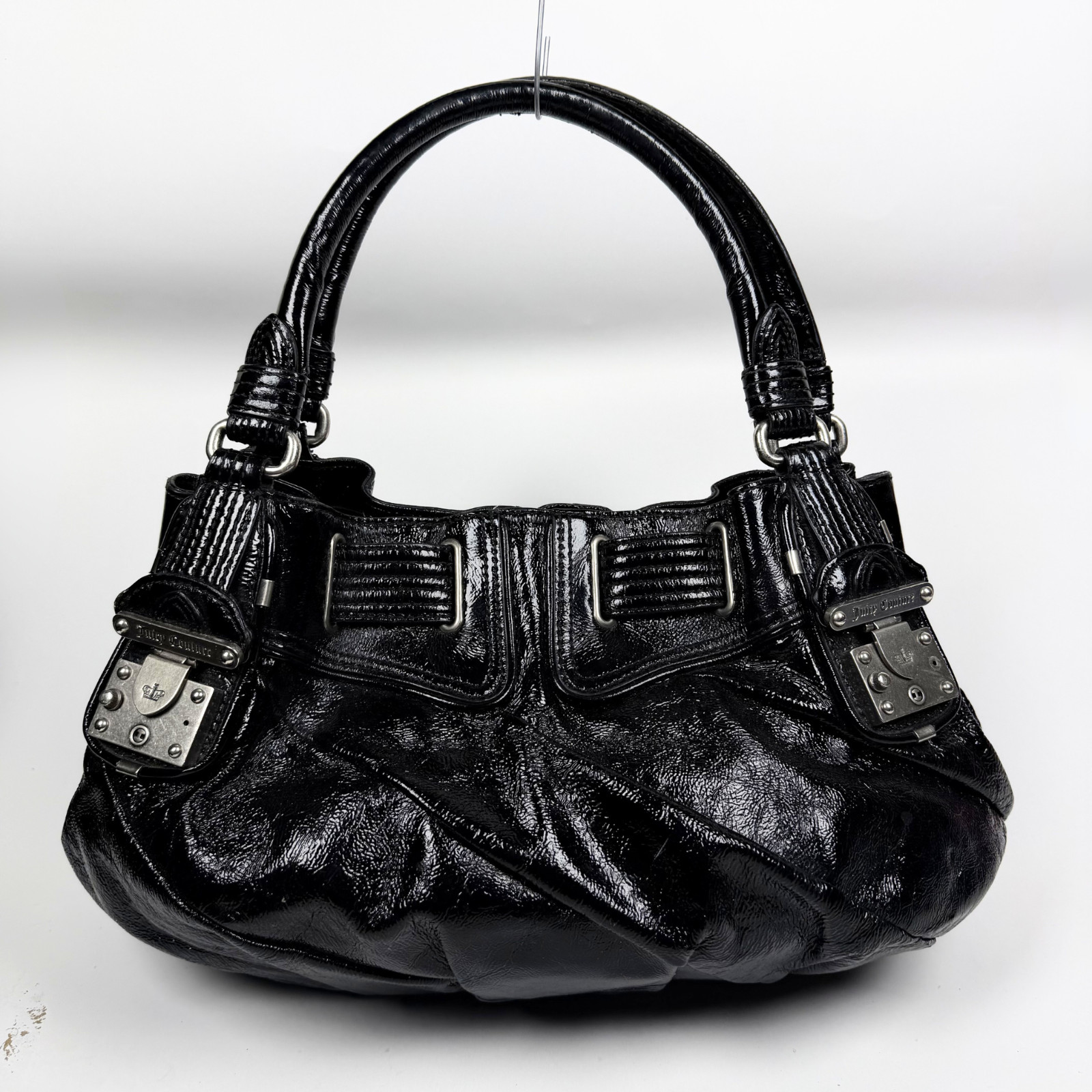 Juicy Couture Y2K Black Patent Leather Shoulder Bag Vintage Silver Hardware