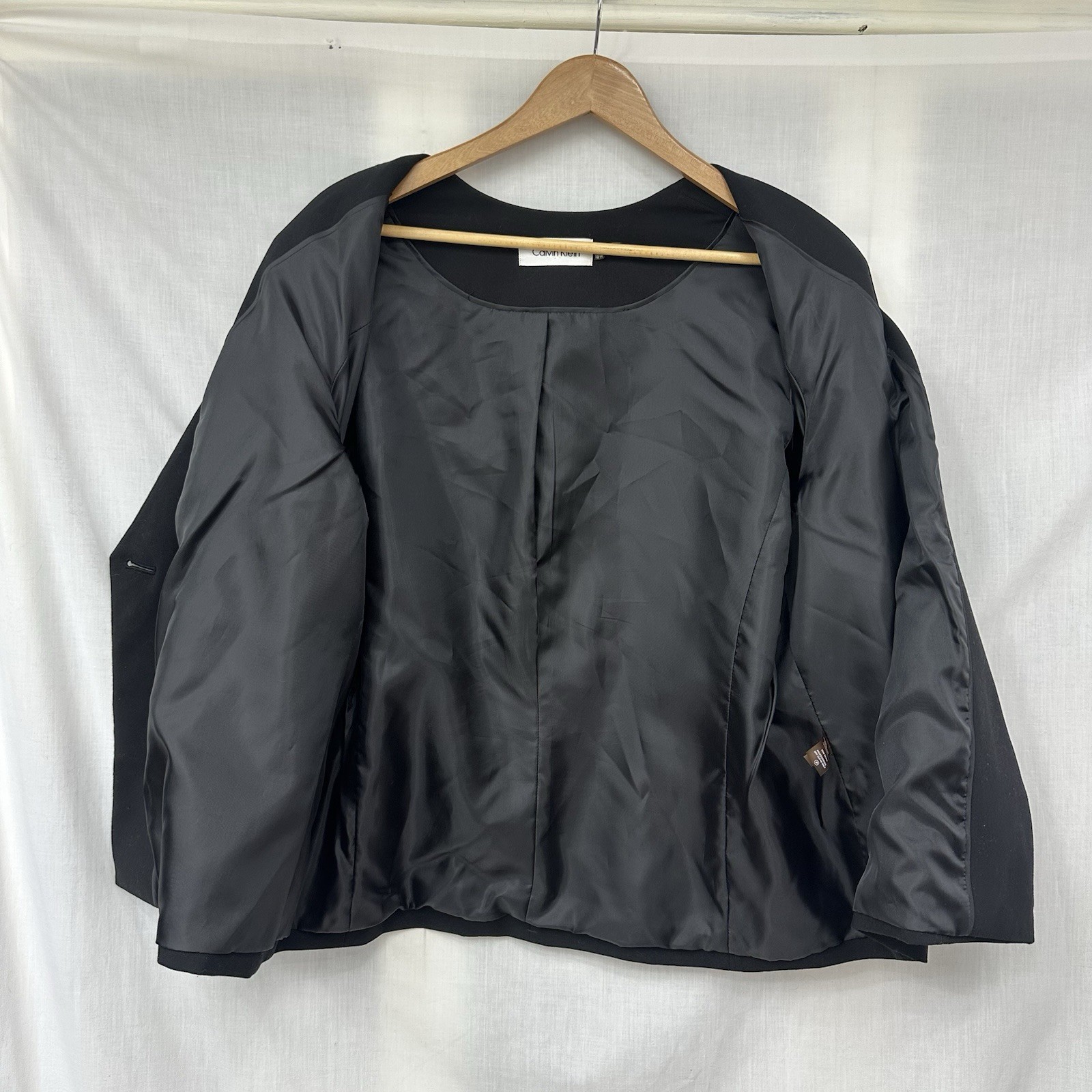 Calvin Klein Women’s 18 W Black Collarless 3/4 Sleeve Suit Jacket One Button