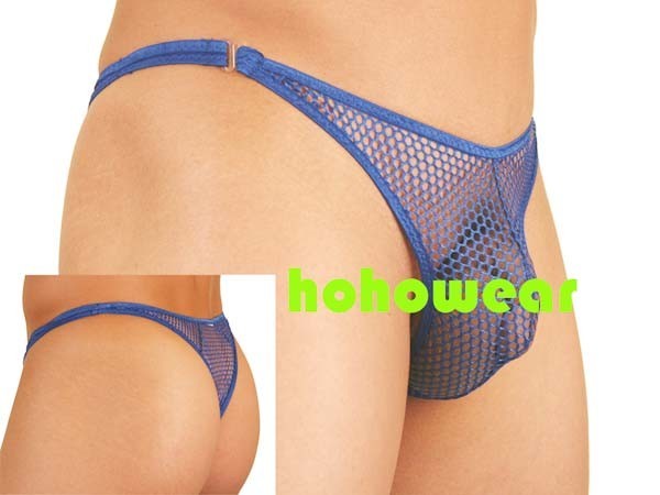 Men’s Lace See-Thru Thong Blue Net w/Clip Panties Underwear #133