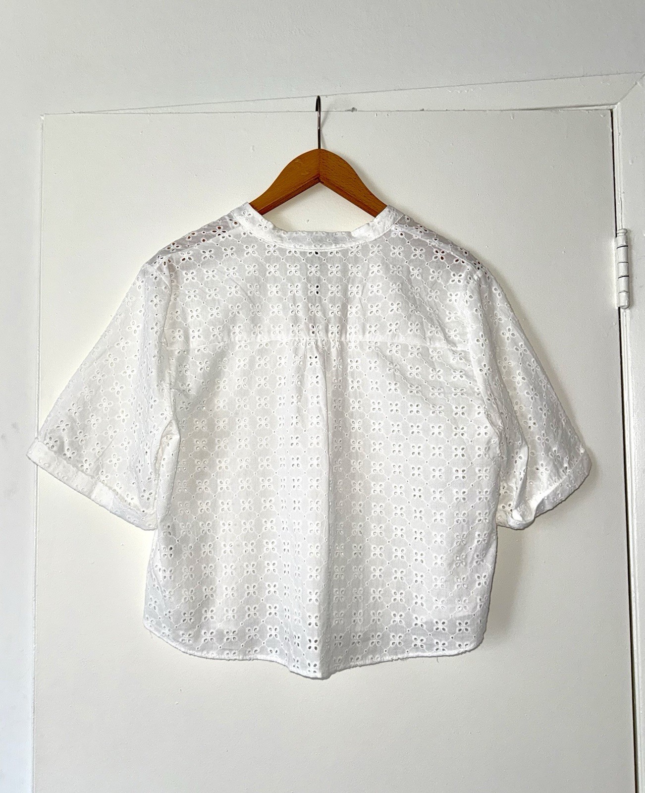 NWT Zara White Eyelet Embroidered Cotton Blouse Top Size L