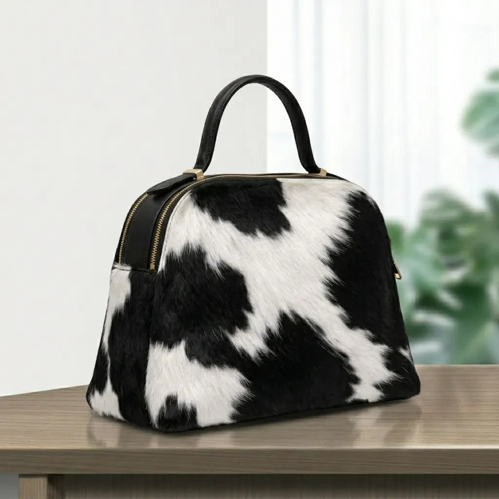 Women’s Hair On Cowhide Leather Shoulder Bag Natural Black White Western Purse