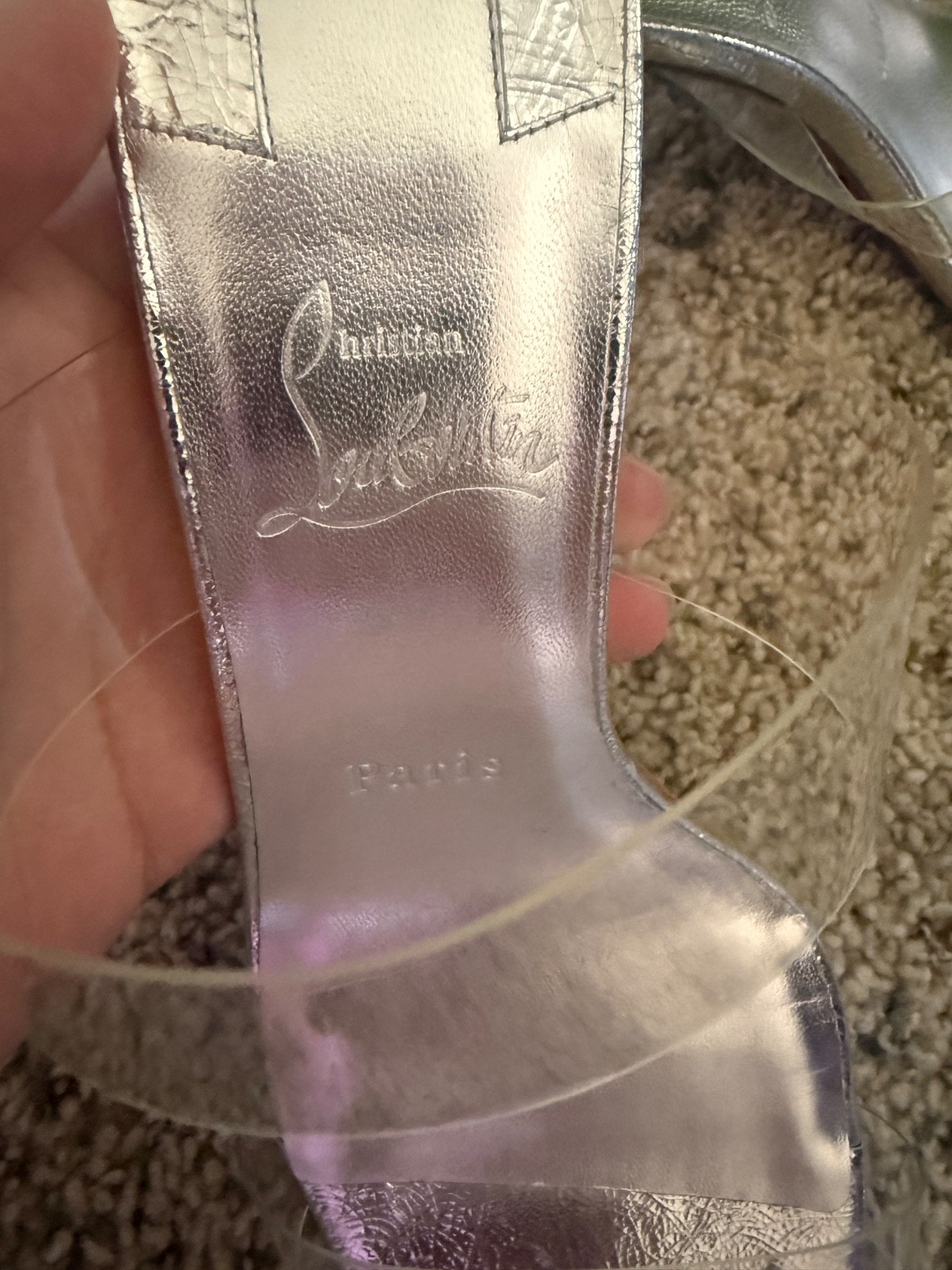 CHRISTIAN LOUBOUTIN 55mm Just Nothing Clear Slide silver heels size 39