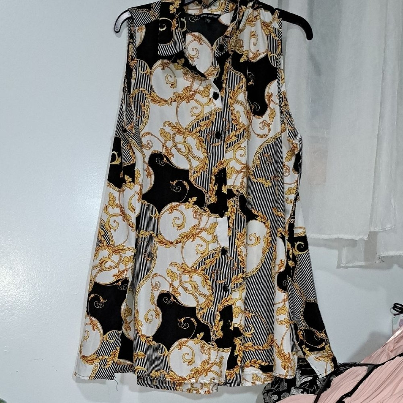 Unique Spectrum Black and White Asymmetrical Blouse with Mandarin Collar