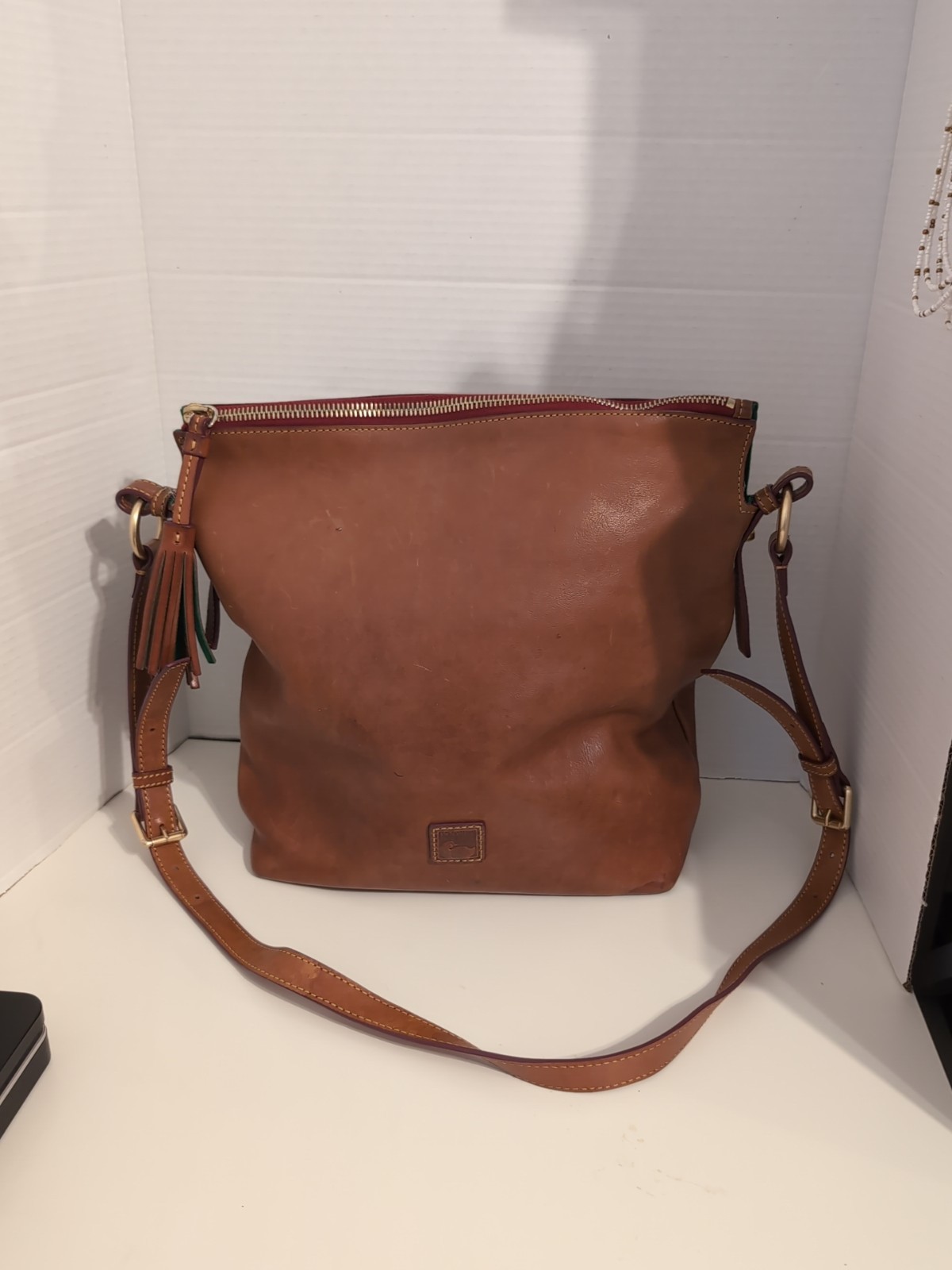 Dooney & Bourke Florentine Leather Dixon Hobo Crossbody Bag BROWN