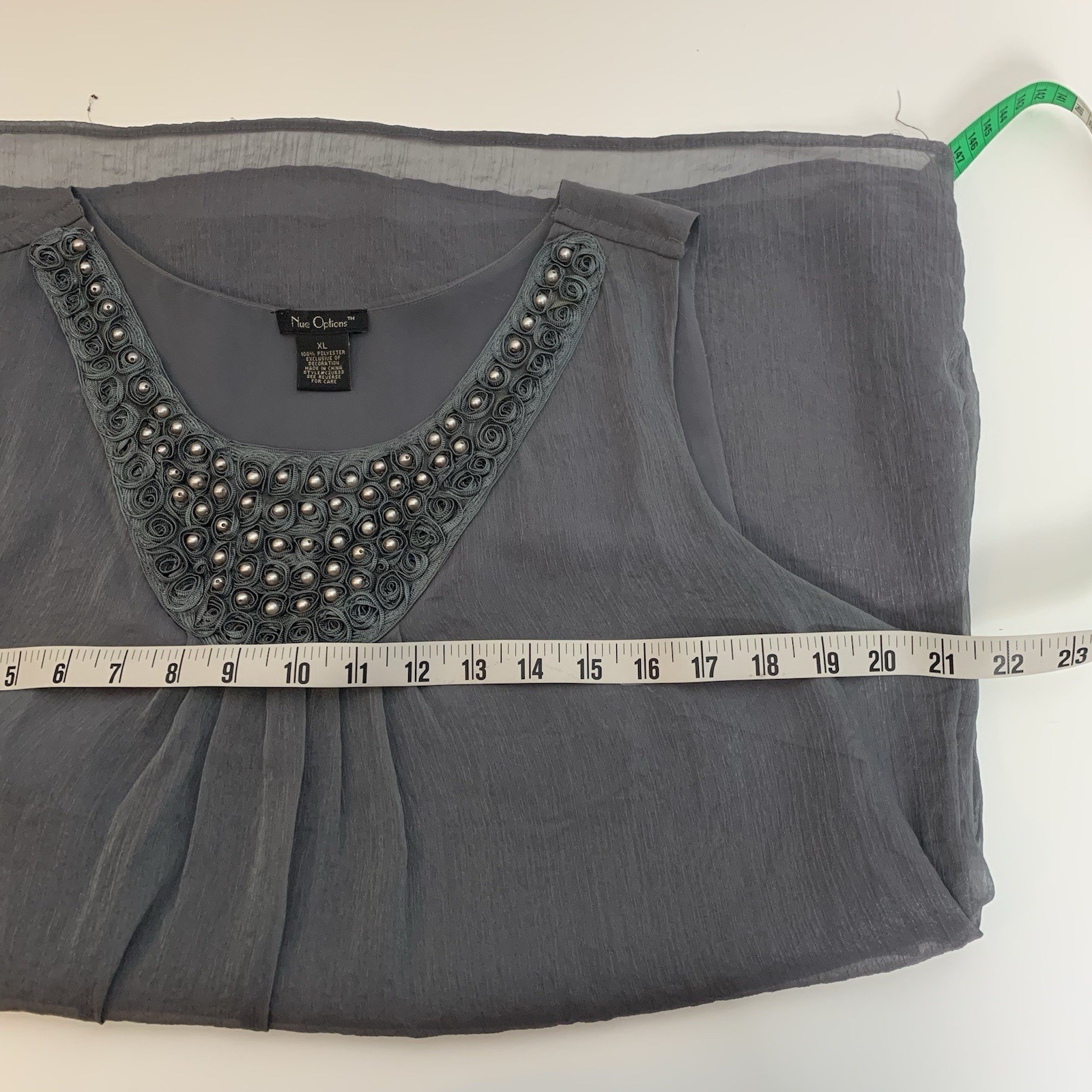 Nue Options Gray Sequin Beaded Glam Festival Sheer Tank Top Women’s Sz XL