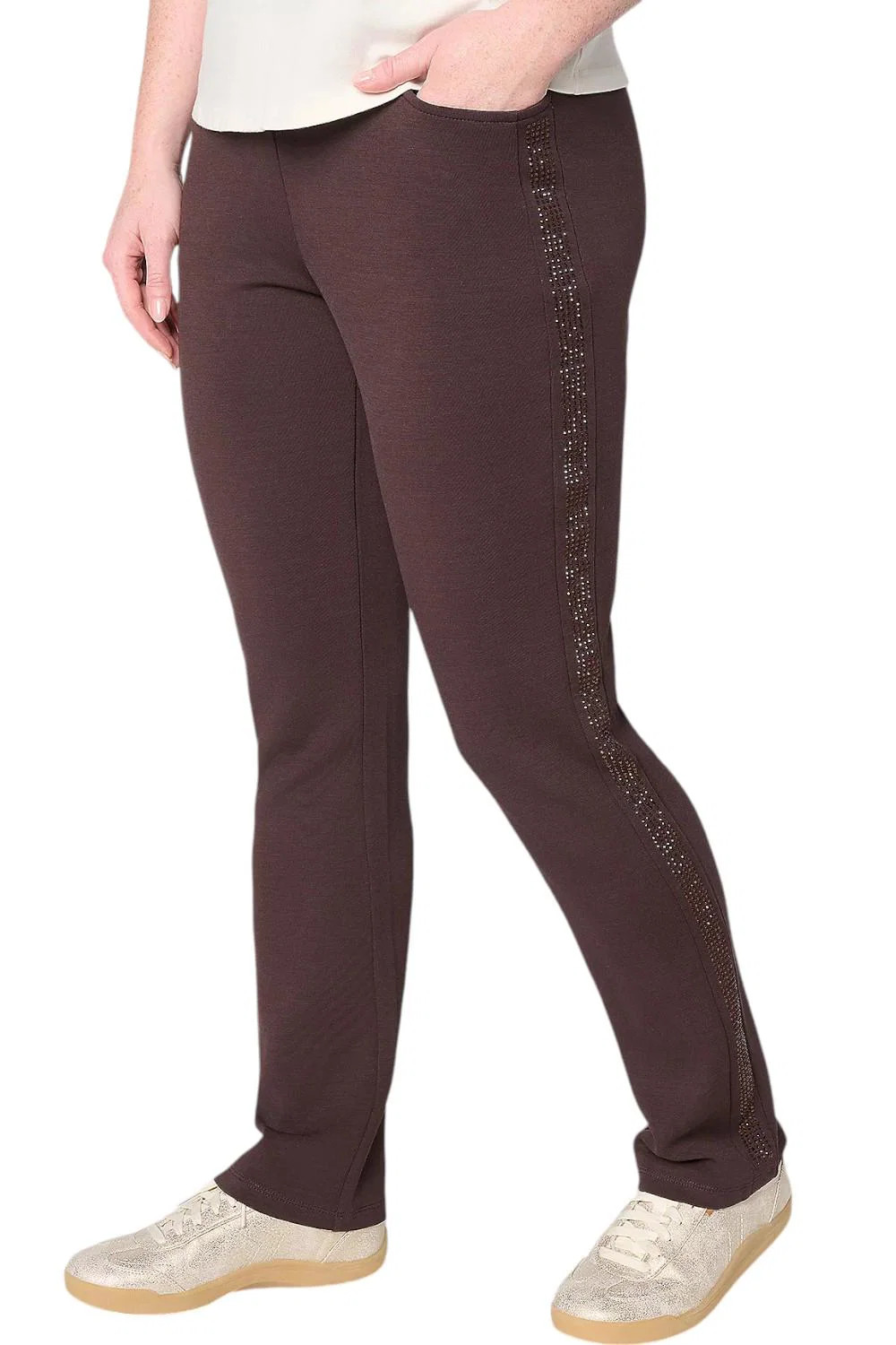 Belle by Kim Gravel Women’s ScubaLuxe Sparkle Pants Chocolate Plum