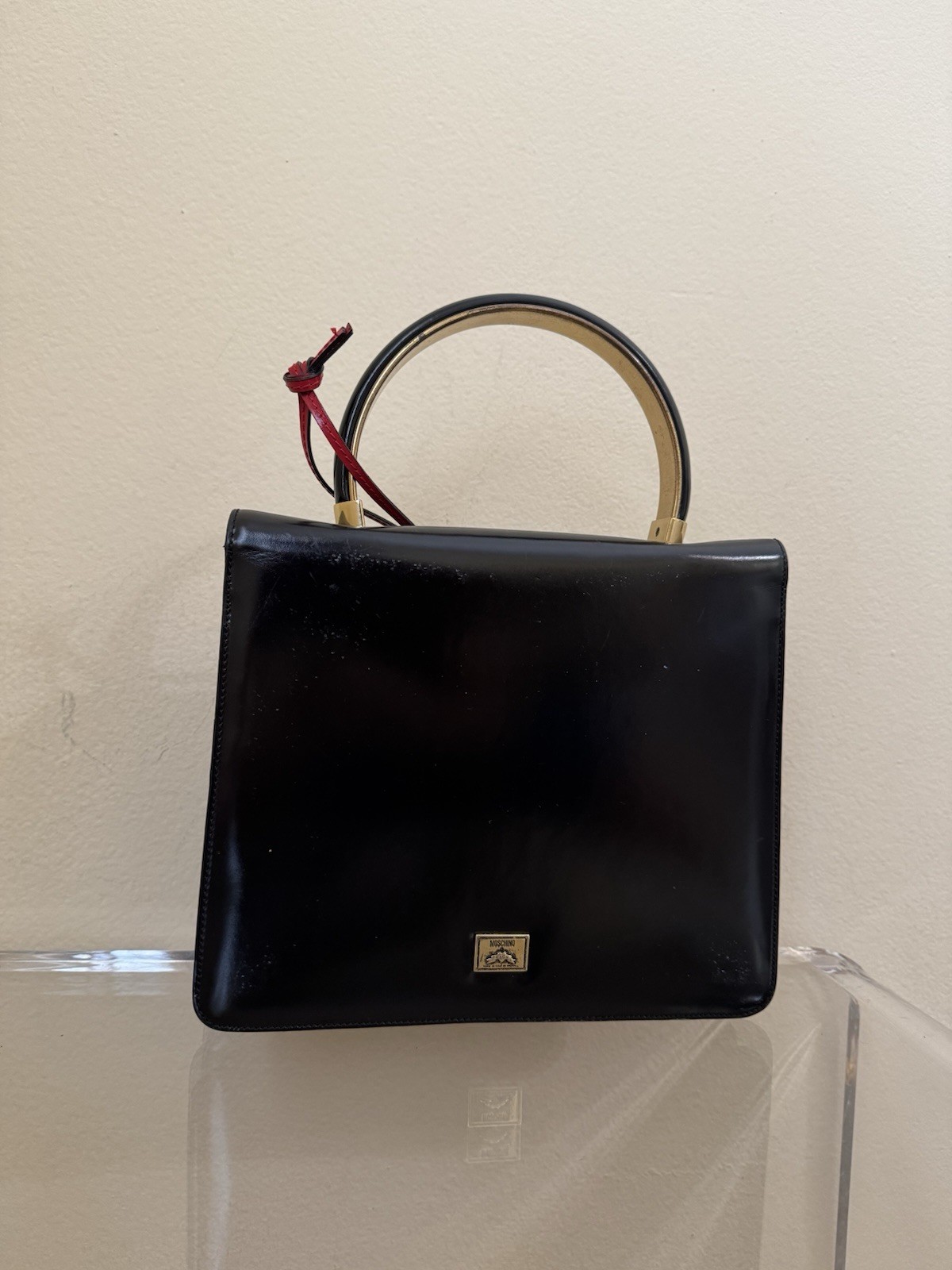Moschino Redwall Heart Bag Black Patent Leather