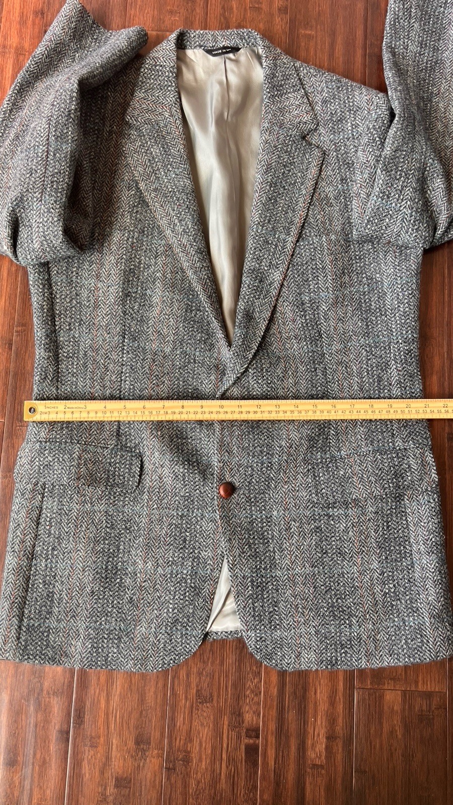 Beautiful Vtg Mens Wool Herringbone Tweed Blazer Sport Coat USA 2-Button Gray 44