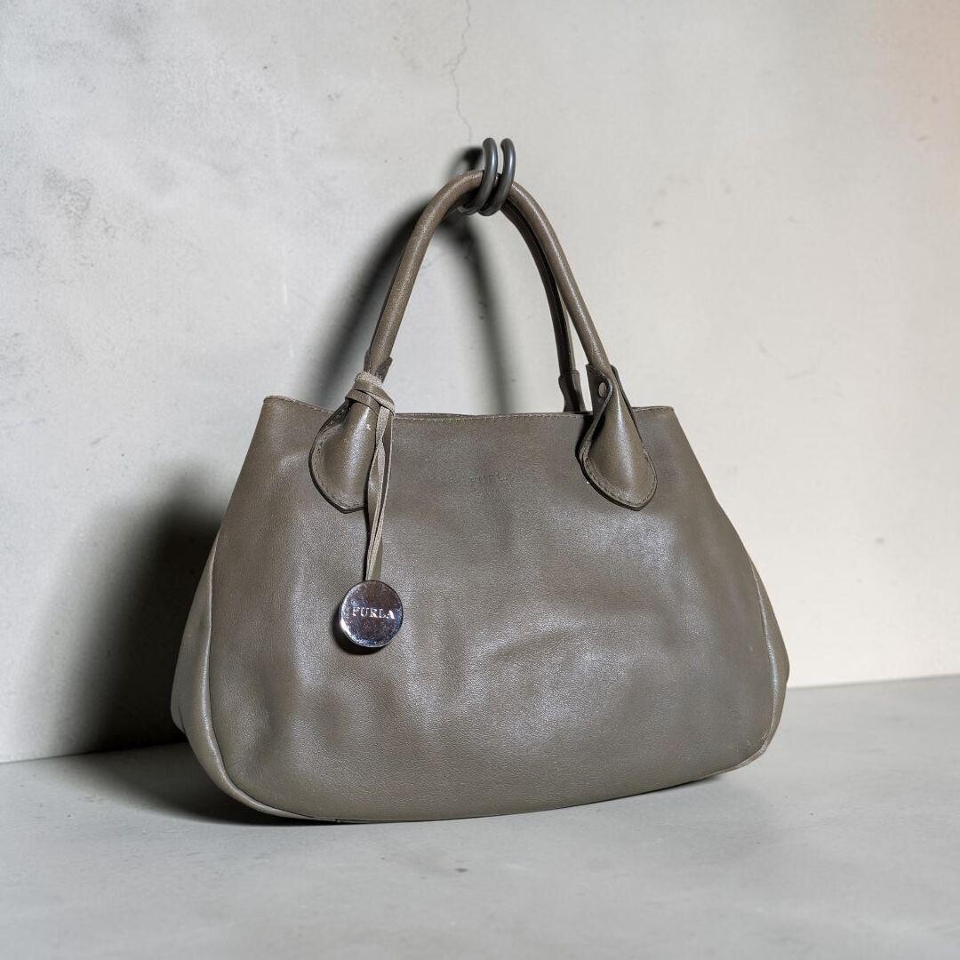 Furla Green Khaki Leather Shoulder Bag Women Double Handle 10.6×8.3×5.1 in