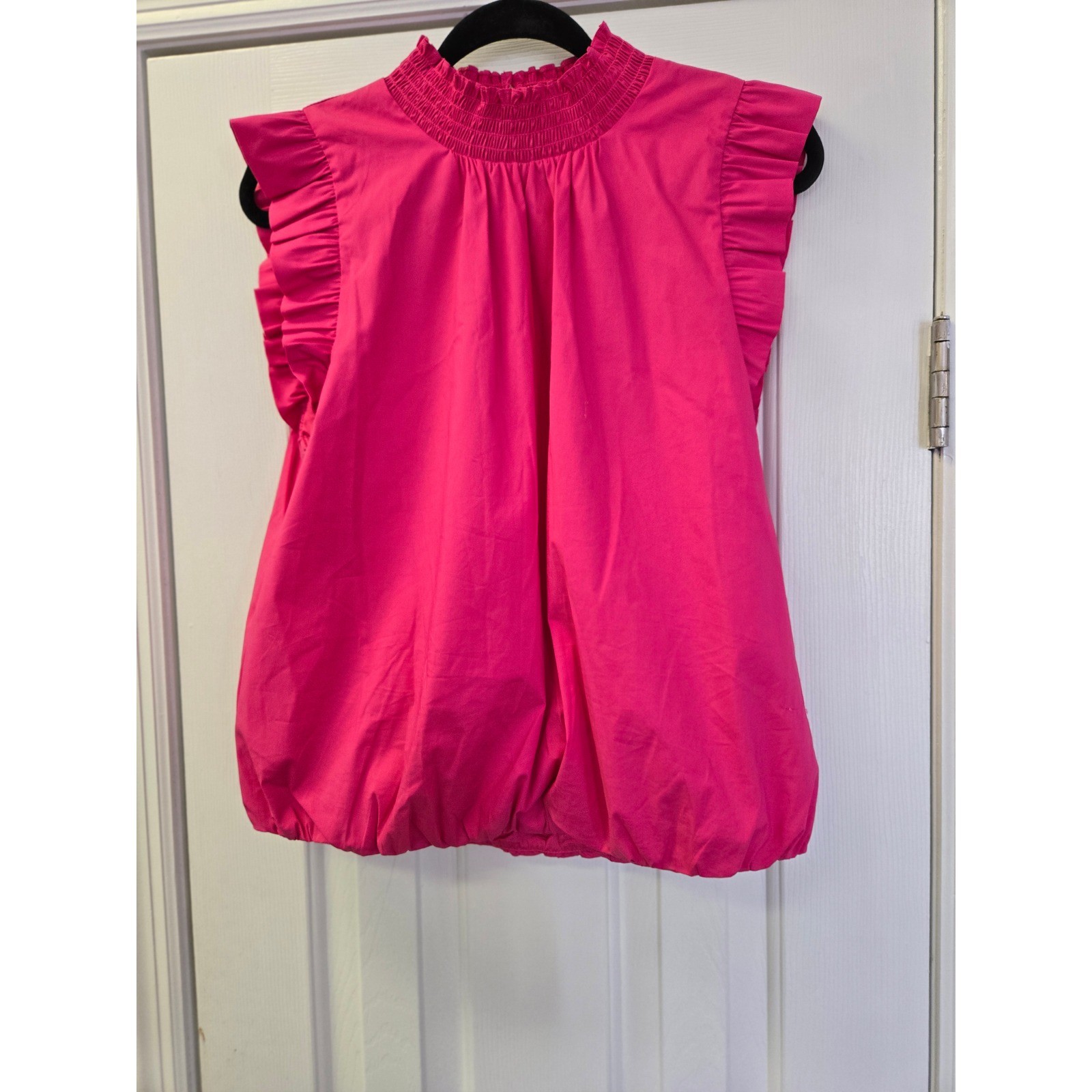 Hot Pink Smocked Mock Neck Ruffle Bubble Hem Top Small Sleeveless Barbiecore