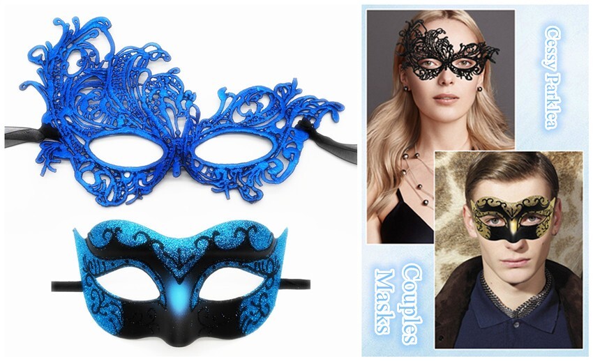 SN-A2-3 Couples Venetian Fairy Pixie Masquerade Smurf Elf Halloween Masks Blue