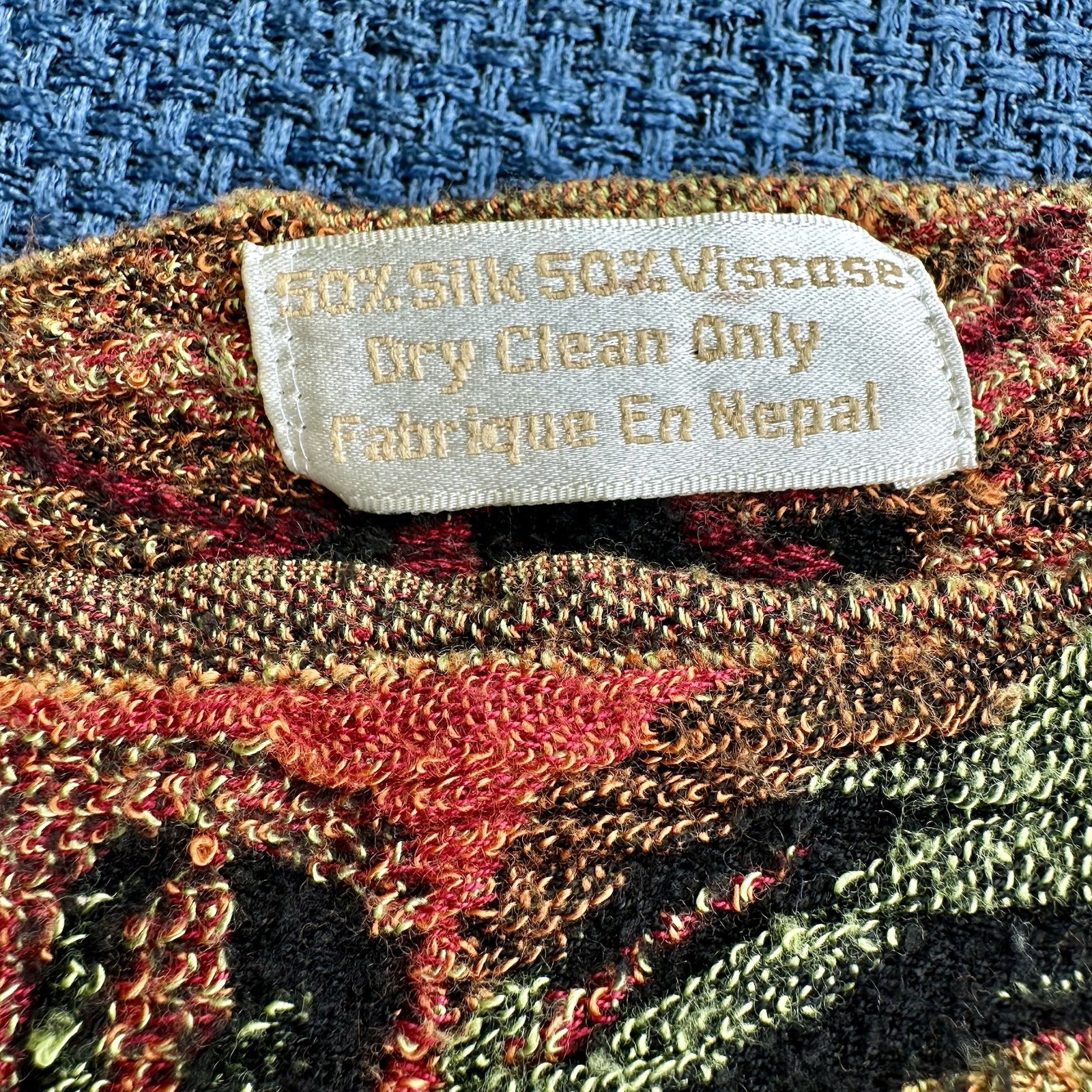 Art To Wear Silk Viscose Woven Scarf Nepal Abstract Floral Fringe Boho Wrap