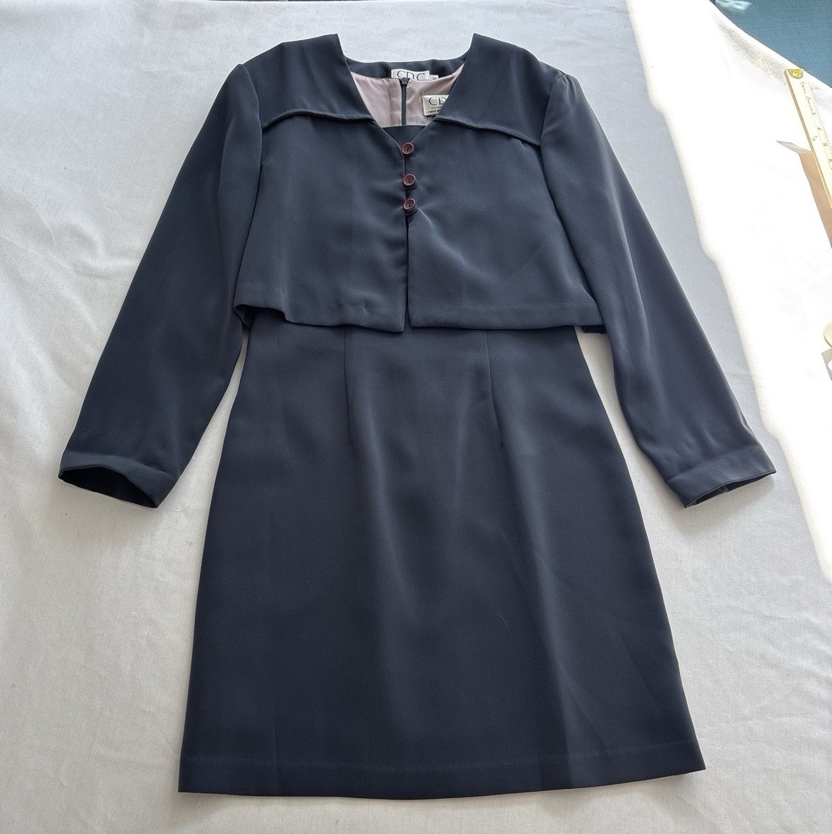 CDC Women’s 4 Black 2-Pc Dress Suit Set Cropped Notch Lapel Lined Jacket