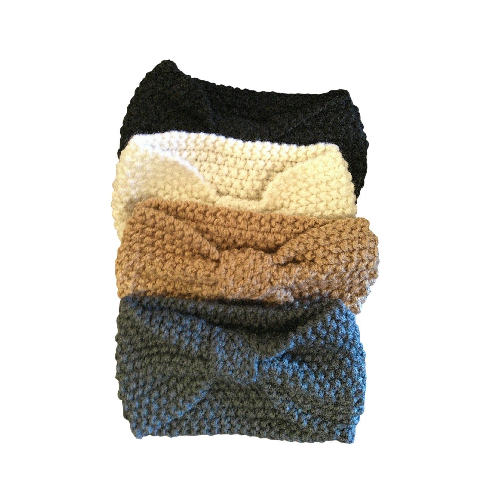 Bow Crochet Knit Headbands 4-Pack | Brown Black White Gray | 8″x4″ New