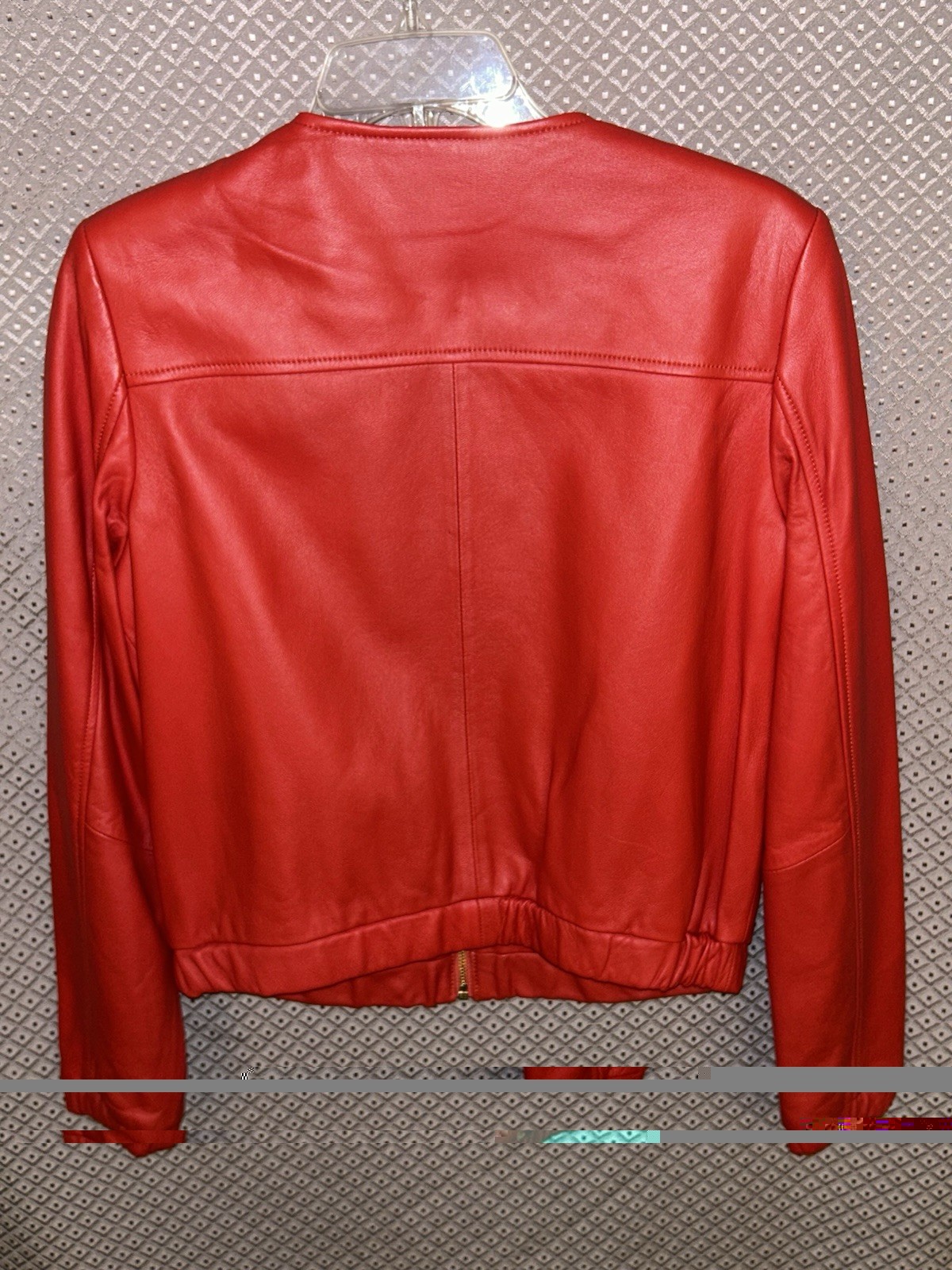 Bagatelle Collection Red Genuine Leather Jacket Womens M Collarless Gold Zip EUC