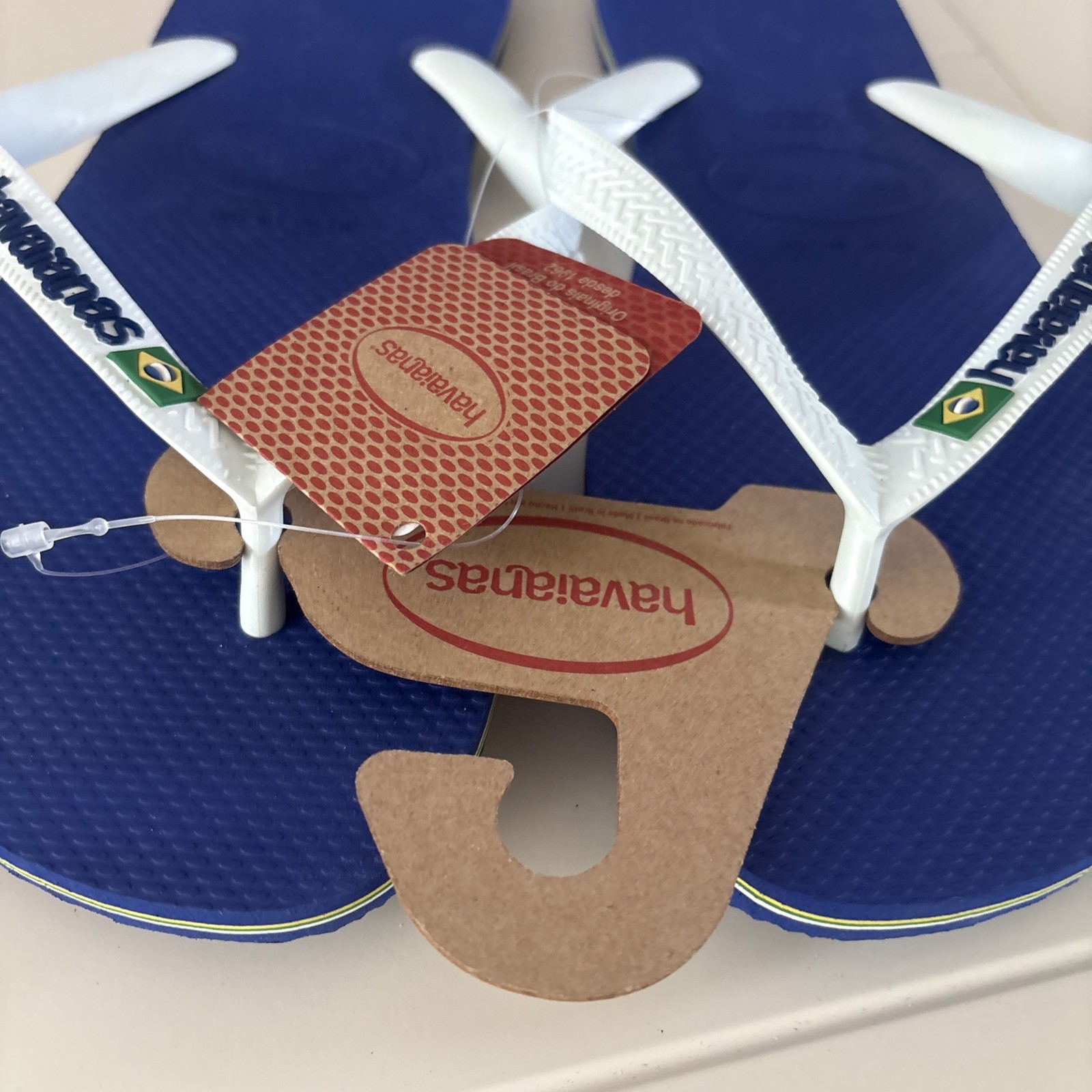 Havaianas Brazil Flip Flops Blue White Mens Size 13/14 NWT