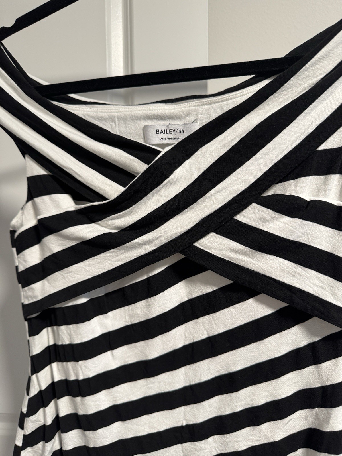 Bailey 44 Black White Striped Crisscross Wrap Tank Top Large Made in USA