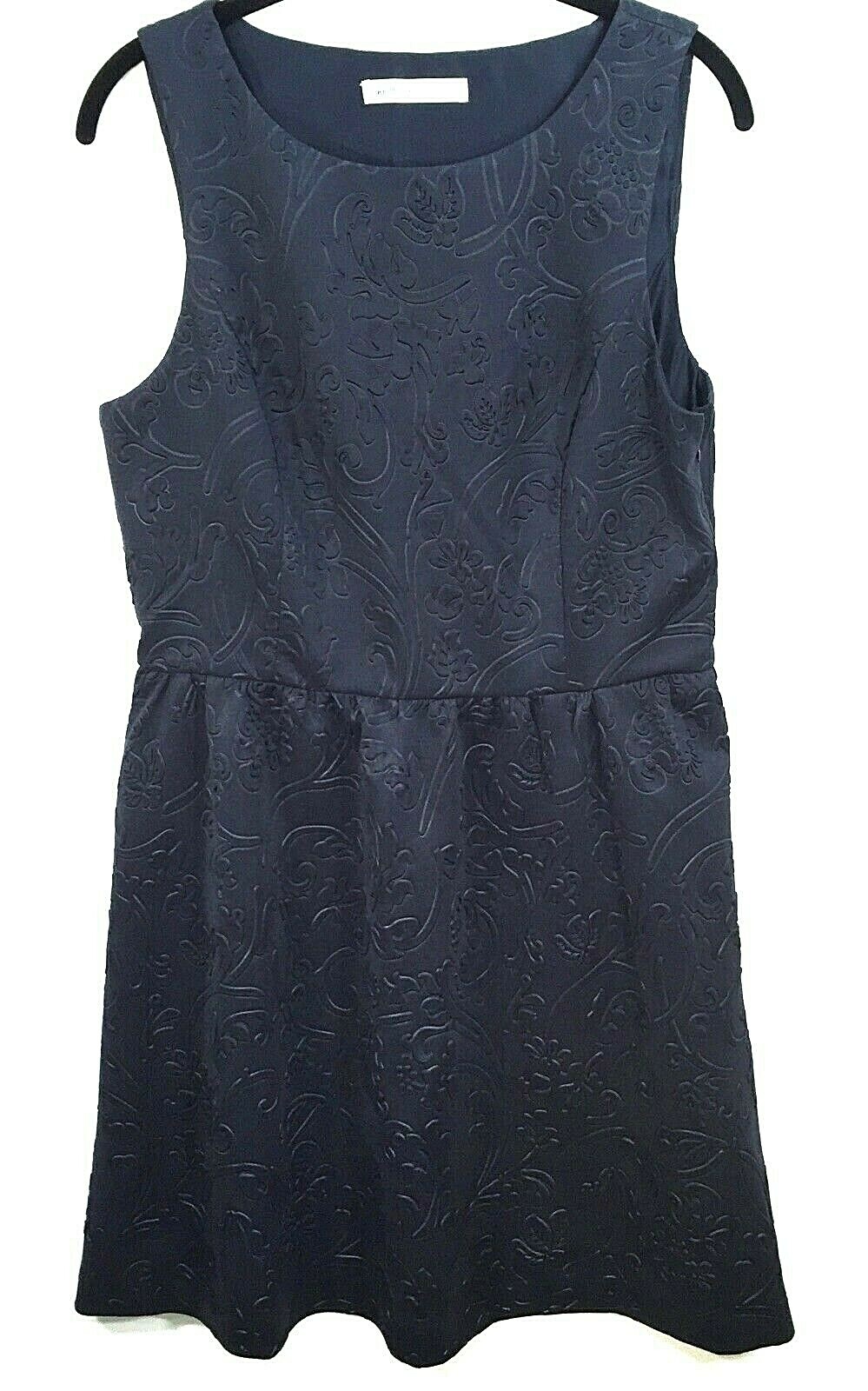 Kensie Dress Size 10 Navy Blue Textured Foliage Sleeveless Side Zipper