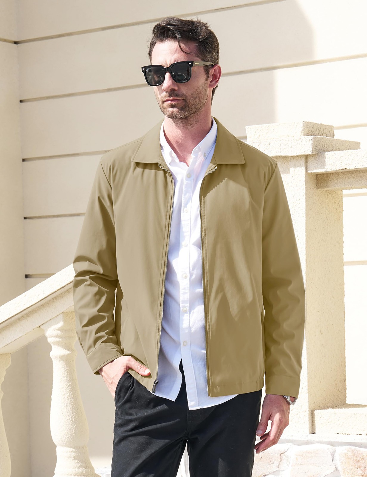 Men’s Light Thin Casual Jacket Golf Sport Windbreaker Front Zip Panel Jackets
