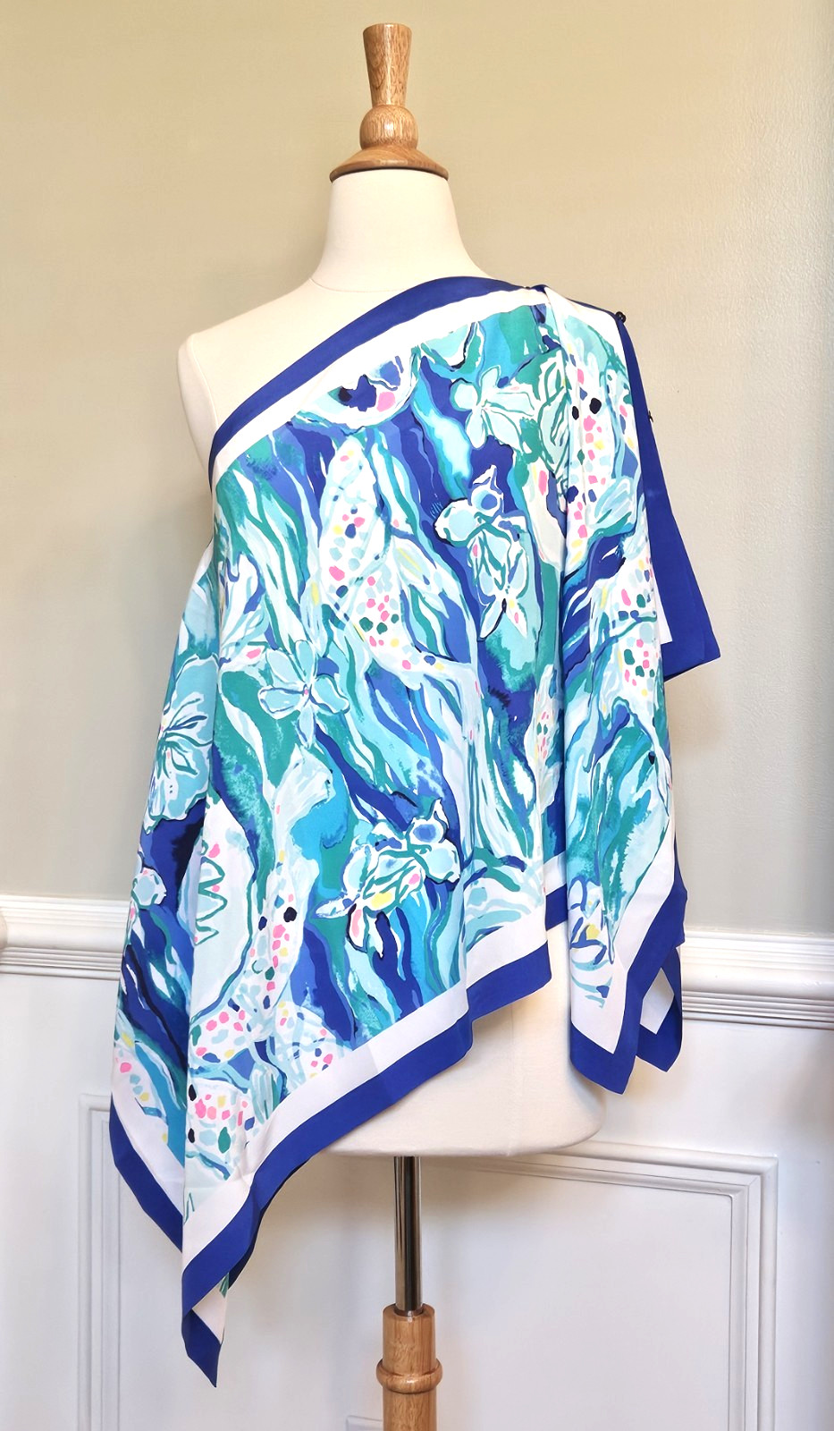 LILLY PULITZER ONE SIZE DIXIE SILK TOP *AQUADIC GARDEN* BRILLIANT BLUE🦄