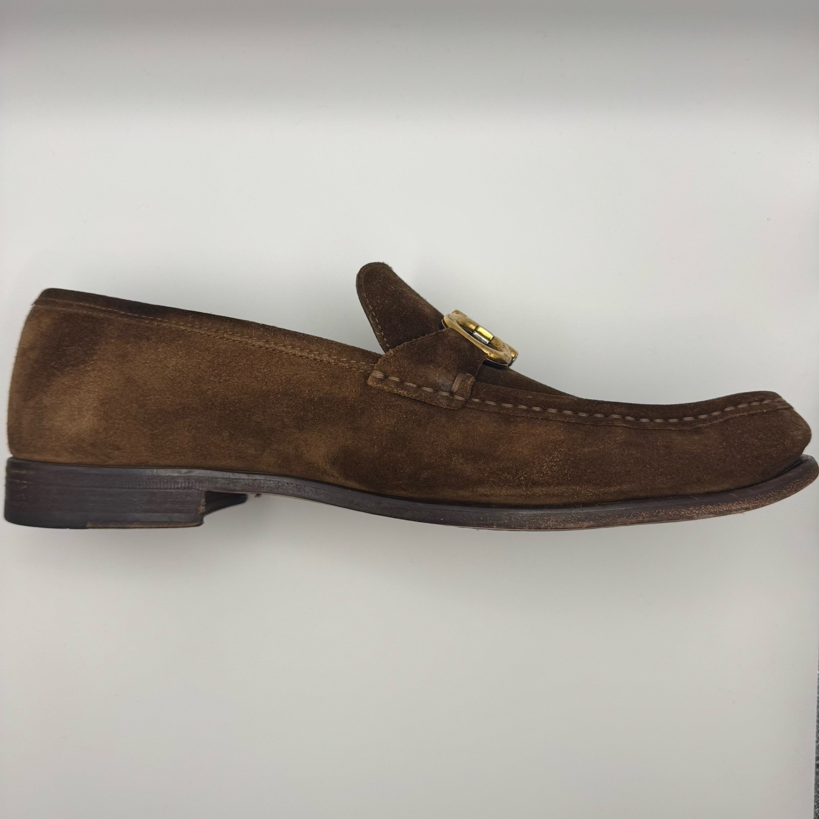 Salvatore Ferragamo Rolo Gancini Loafers Brown Calf Leather Suede 12 EEE Italy