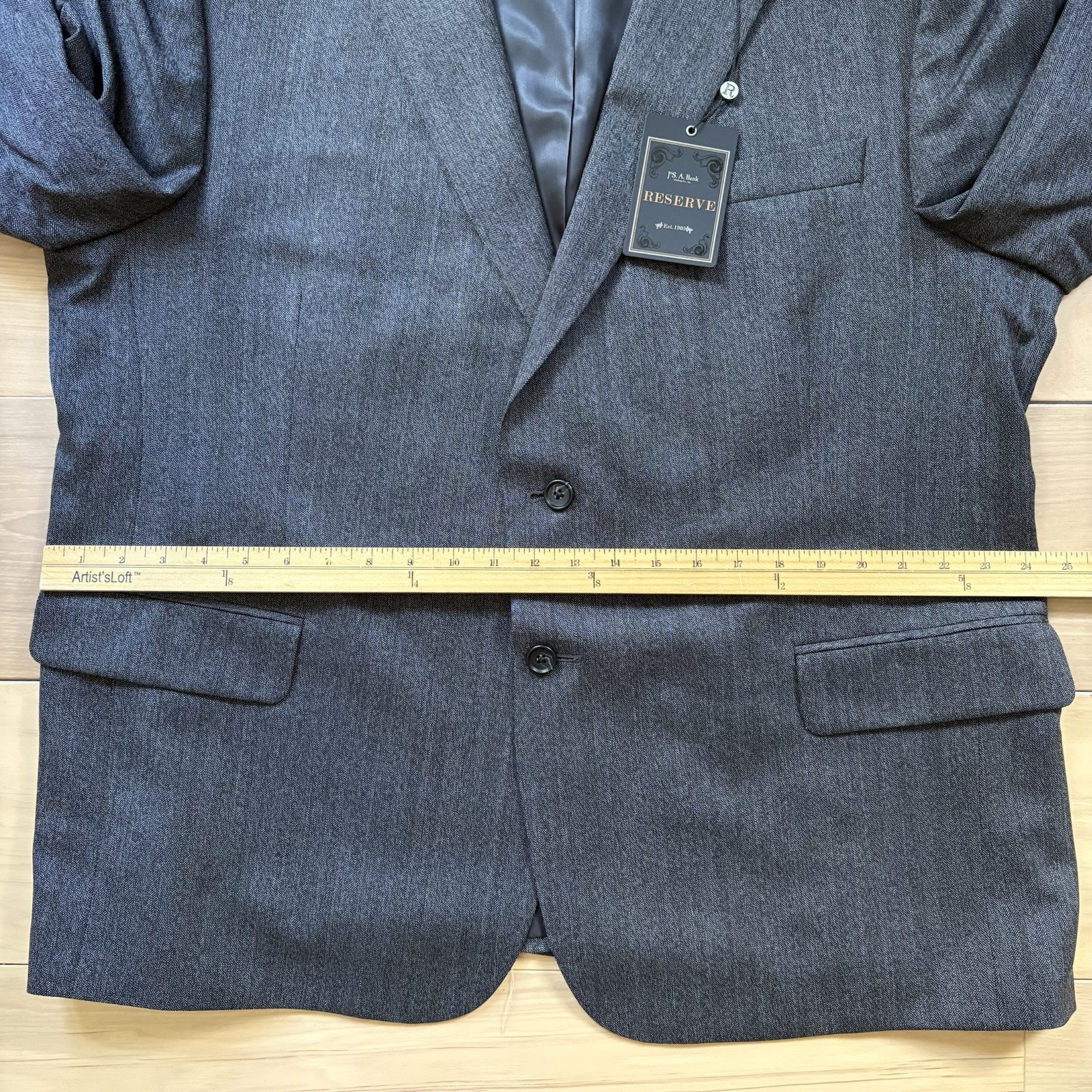 Jos A Bank Reserve Blazer Silk Wool Blend Herringbone Gray 48 Short Regal Fit