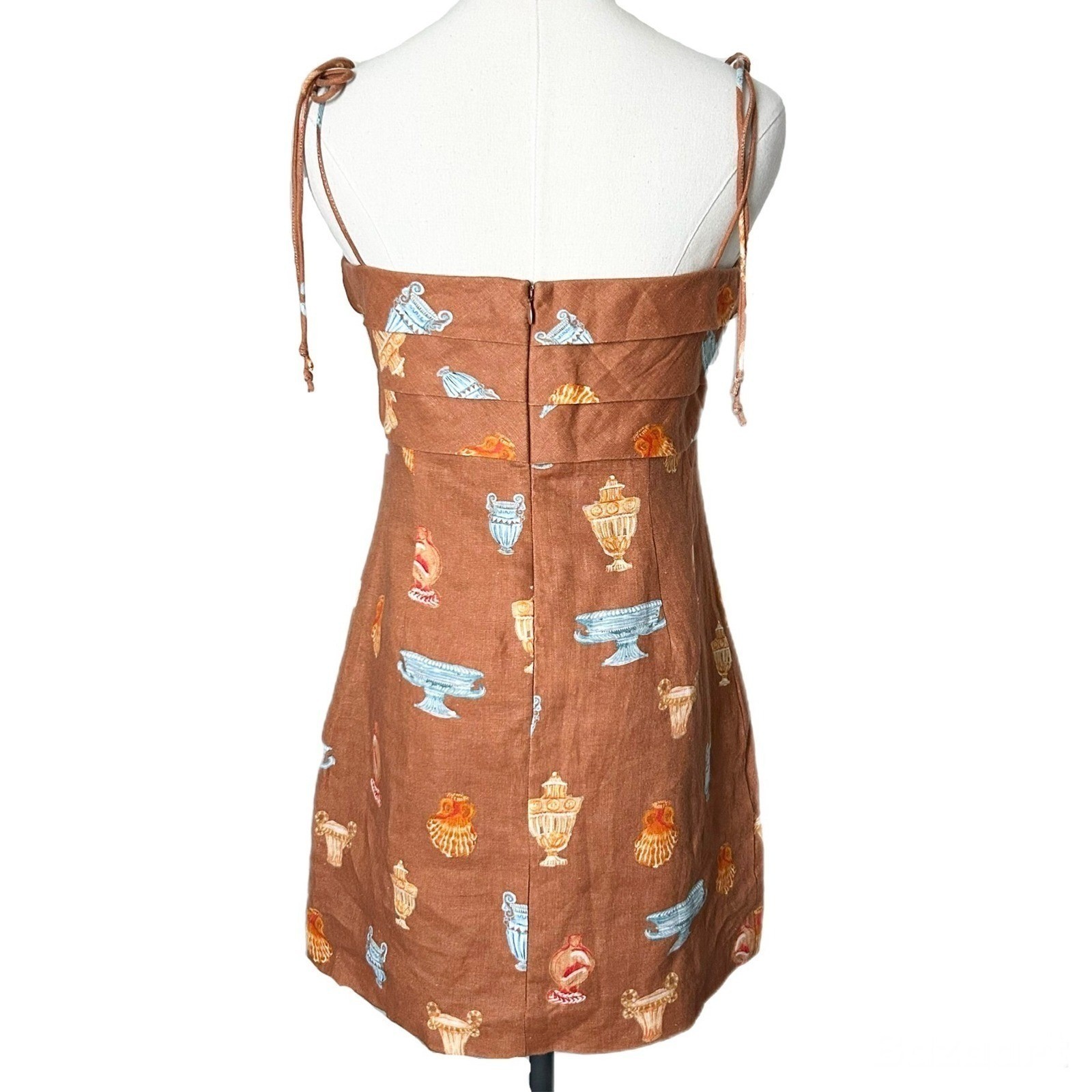 Roame Isola Linen Spaghetti Strap Mini Dress in Ceramica Desert Brown Size US 6