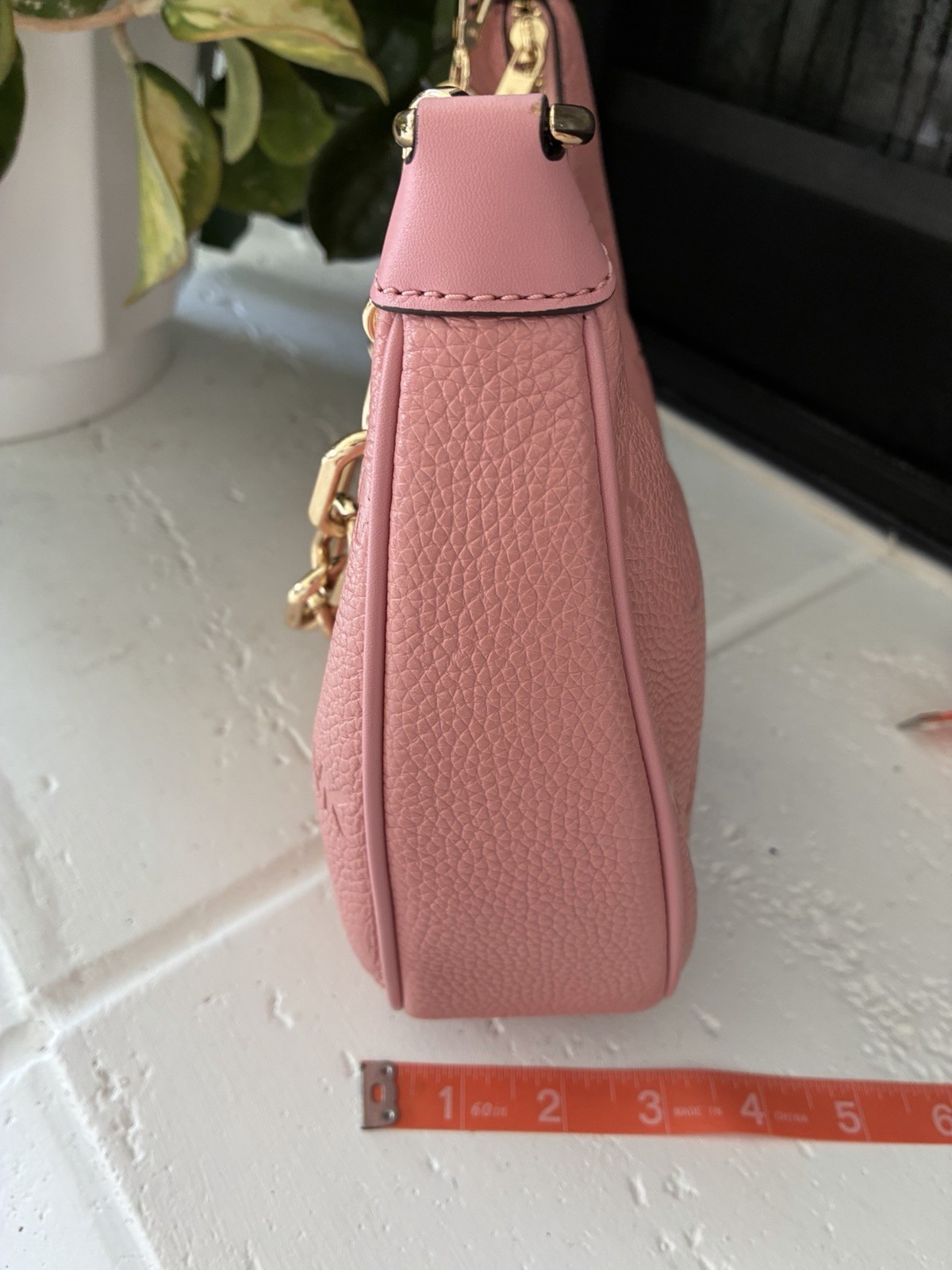 Michael Kors Pink Leather MK Embossed Gold Chain Shoulder Bag