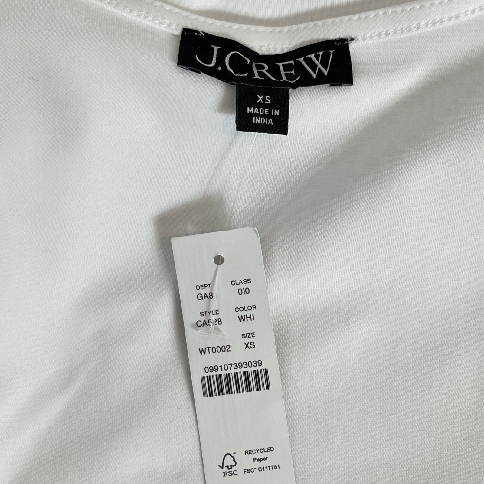 J.CREW NWT Squareneck White Cap-Sleeve Top Stretch Cotton Blend XS CA528