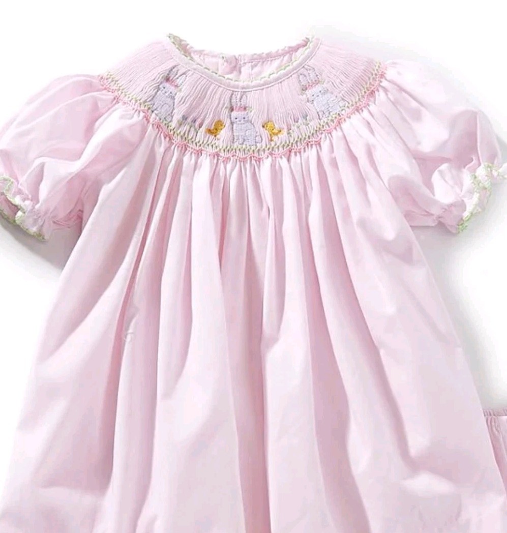 Petit Ami Baby Girl’s Smocked Embroidered Easter Bunny Shift Dress-Size-06M