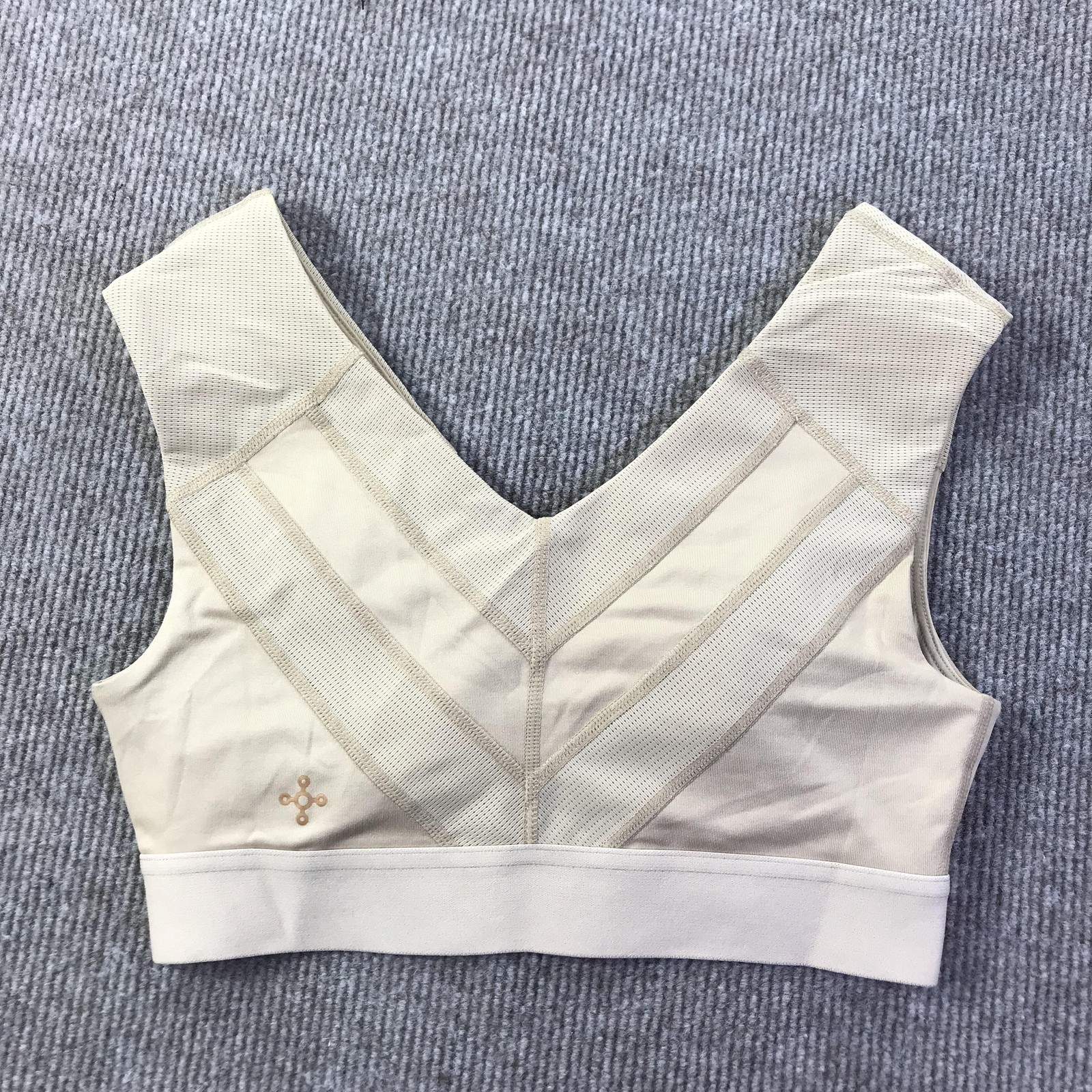 Tommie Copper Sports Bra Womens Small Beige Shoulder Support Athletic Gym Wear