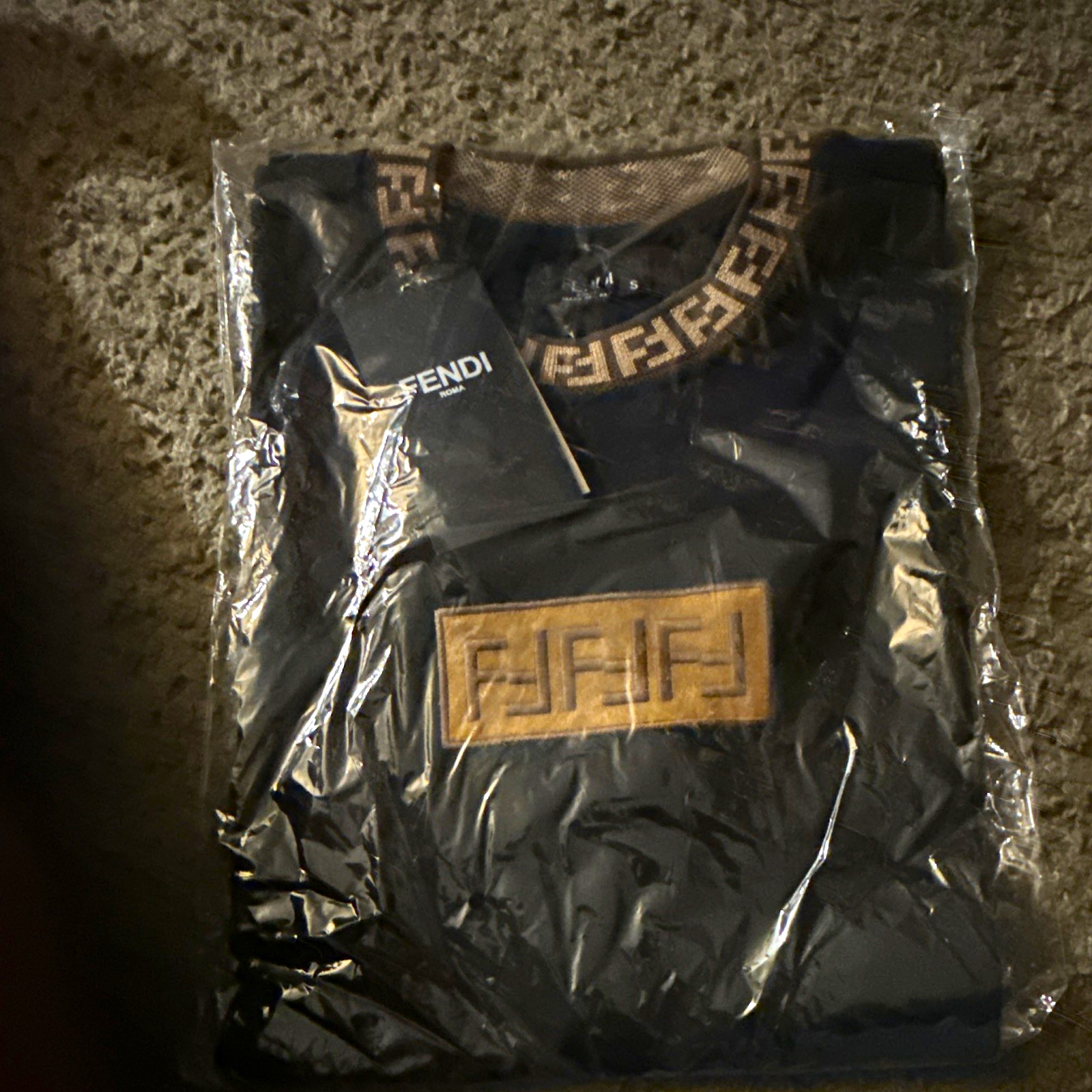 Fendi Mens S Black Crewneck Pullover Sweatshirt Cotton Knit Beige FF Logo