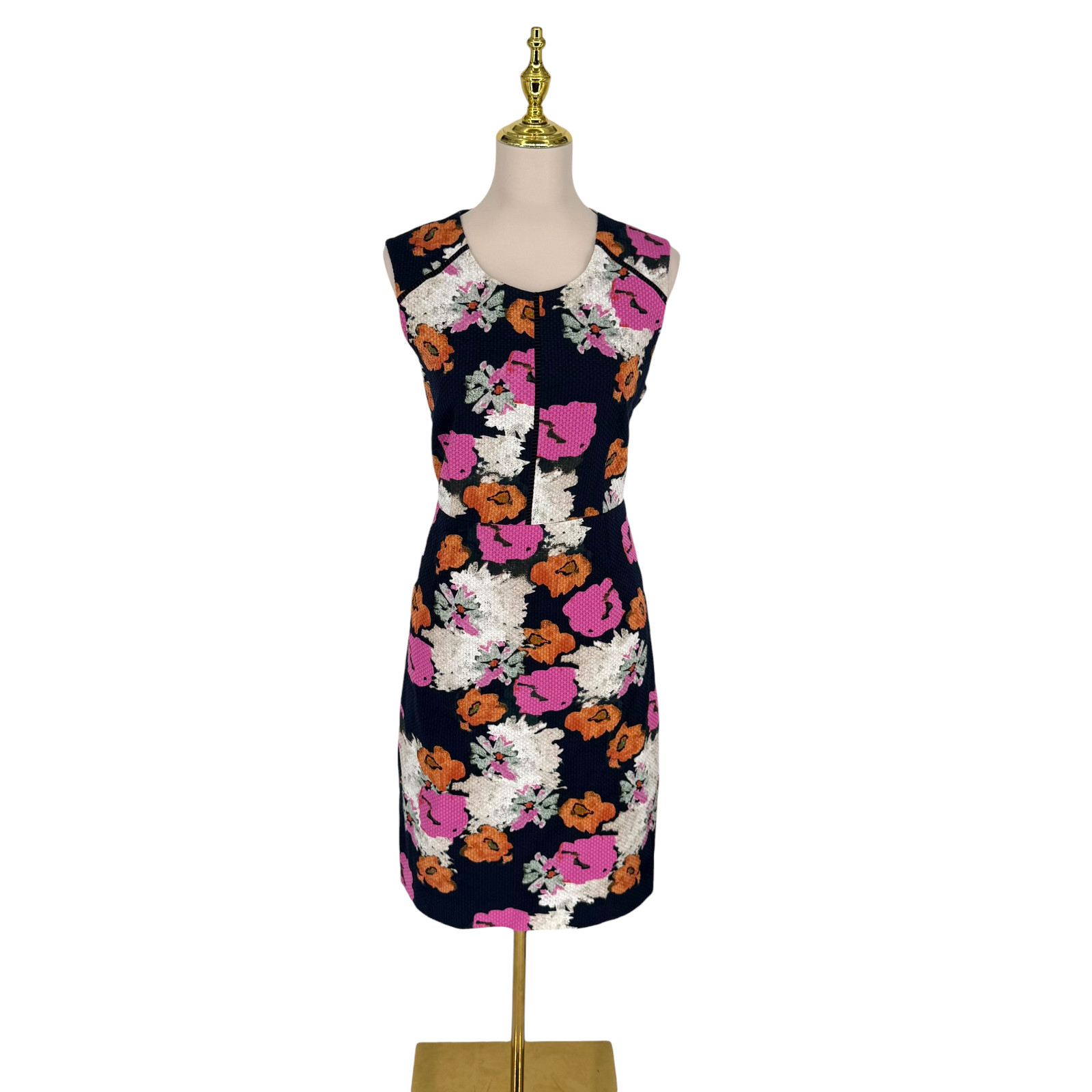J.Crew Floral Sheath Dress 12 Portfolio Navy Pink Petunia Matelasse Sleeveless
