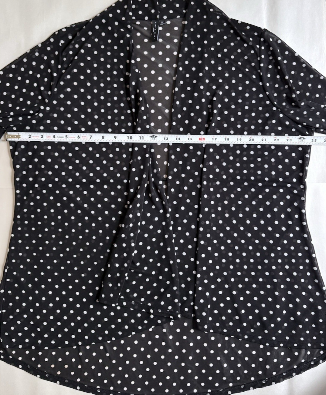 Zero 2 Eight Plus 3X Sheer Mesh Polka Dot Open Front Cardigan Black White Draped