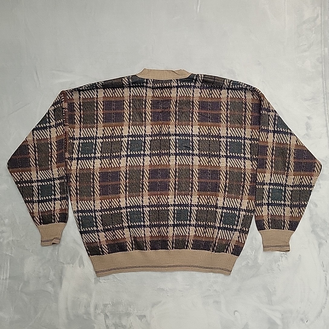 Vintage Florence Tricot Cardigan Sweater Men XL Plaid Wool Blend Made in Italy