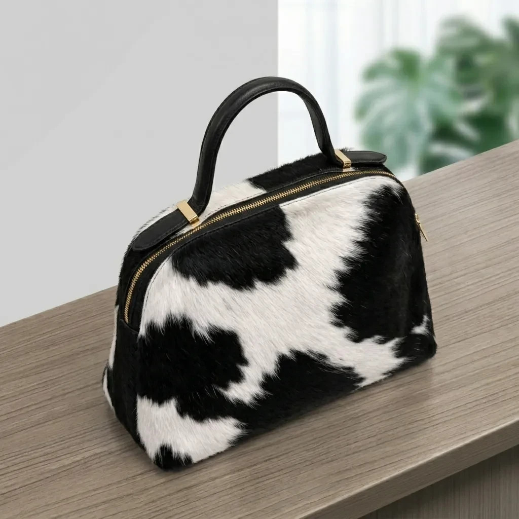Women’s Hair On Cowhide Leather Shoulder Bag Natural Black White Western Purse