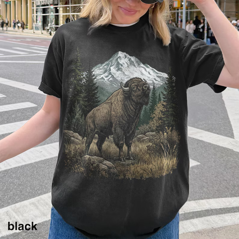 Bison Mountain Comfort Tee Wildlife Animal Nature Graphic Design