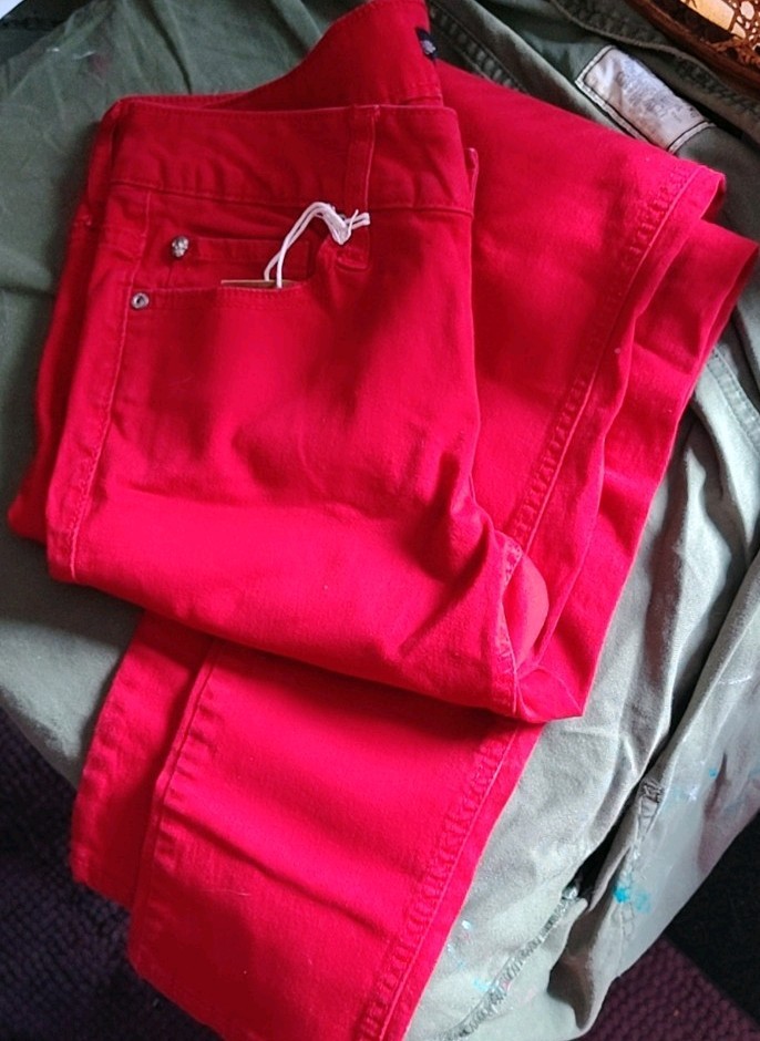 Hot Topic Red Denim Skinny Jeans Button Zip Solid 5-Pocket Women’s Size 6