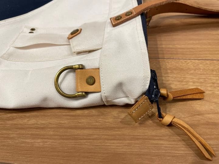 Masterpiece MSPC Tote Bag White Navy Blue Canvas Leather Used